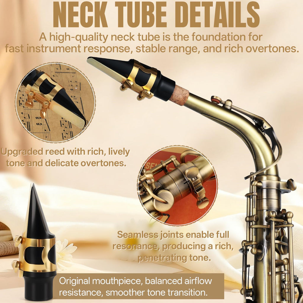 Kmise E Flat Alto Saxophone, Lightweight Saxophones for Students Beginner, Saxofon Full Kit with Portable Case, Sax Stand, Strap, Reeds, Beginner's Guides, Mute, Cleaning Kit (Gold Lacquer)