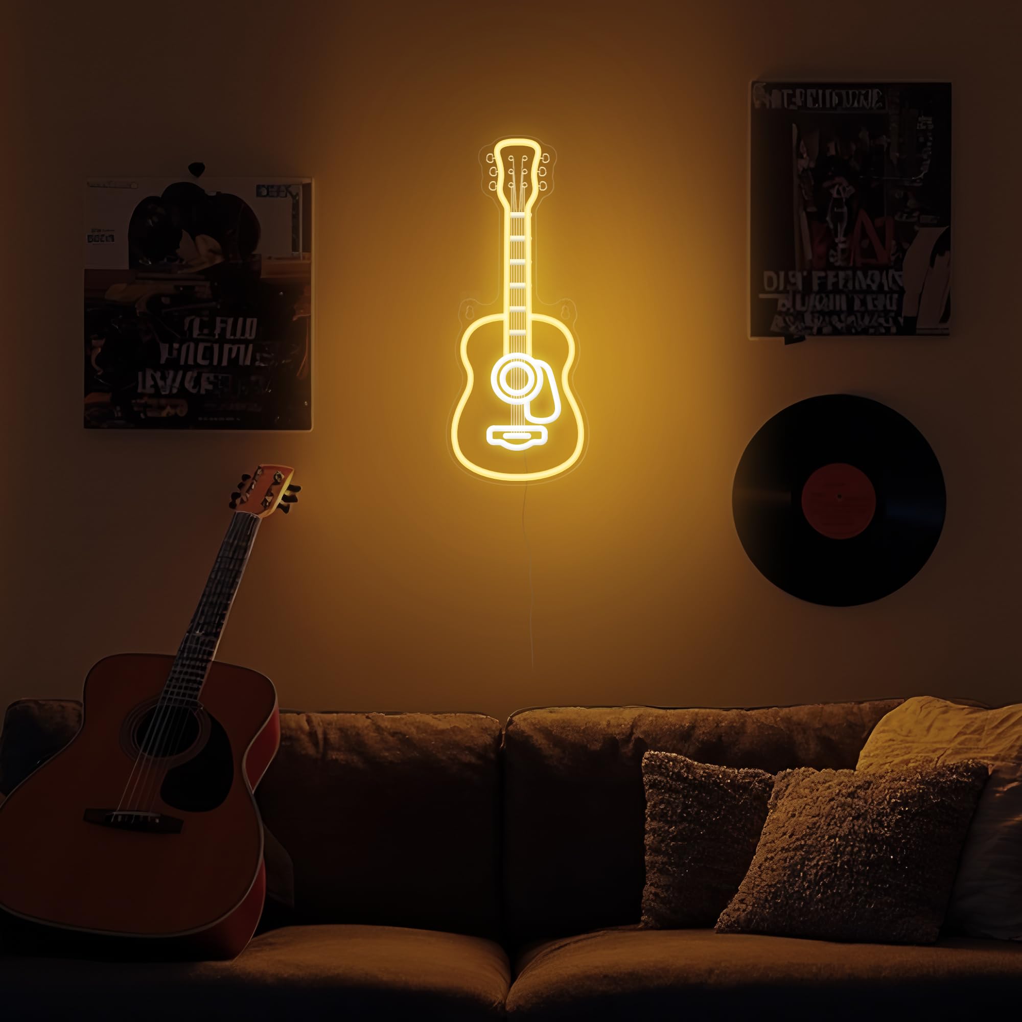 CoolGift Mart Acoustic Guitar Neon Light, Dimmable LED Guitar Neon Wall Sign USB Powered, Decorations for Bedroom Living Room Man Cave Music Studio, Gift for Guitar Players Guitarists Music Lovers