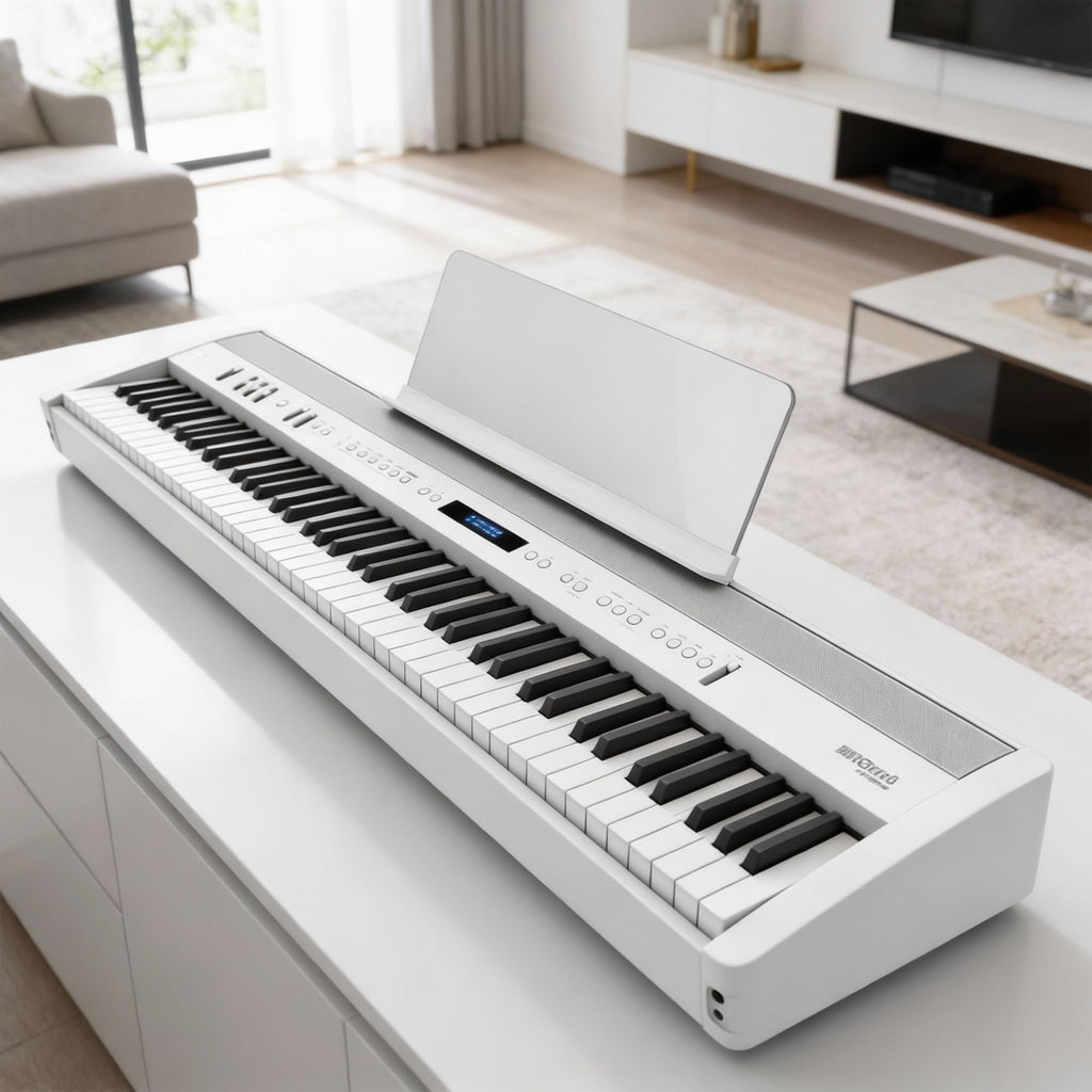 Roland FP-60X 88-Key Digital Piano - White Bundle with Adjustable Stand, Bench, Deluxe Sustain Pedal, Online Piano Lessons, Instructional DVD, and Austin Bazaar Polishing Cloth
