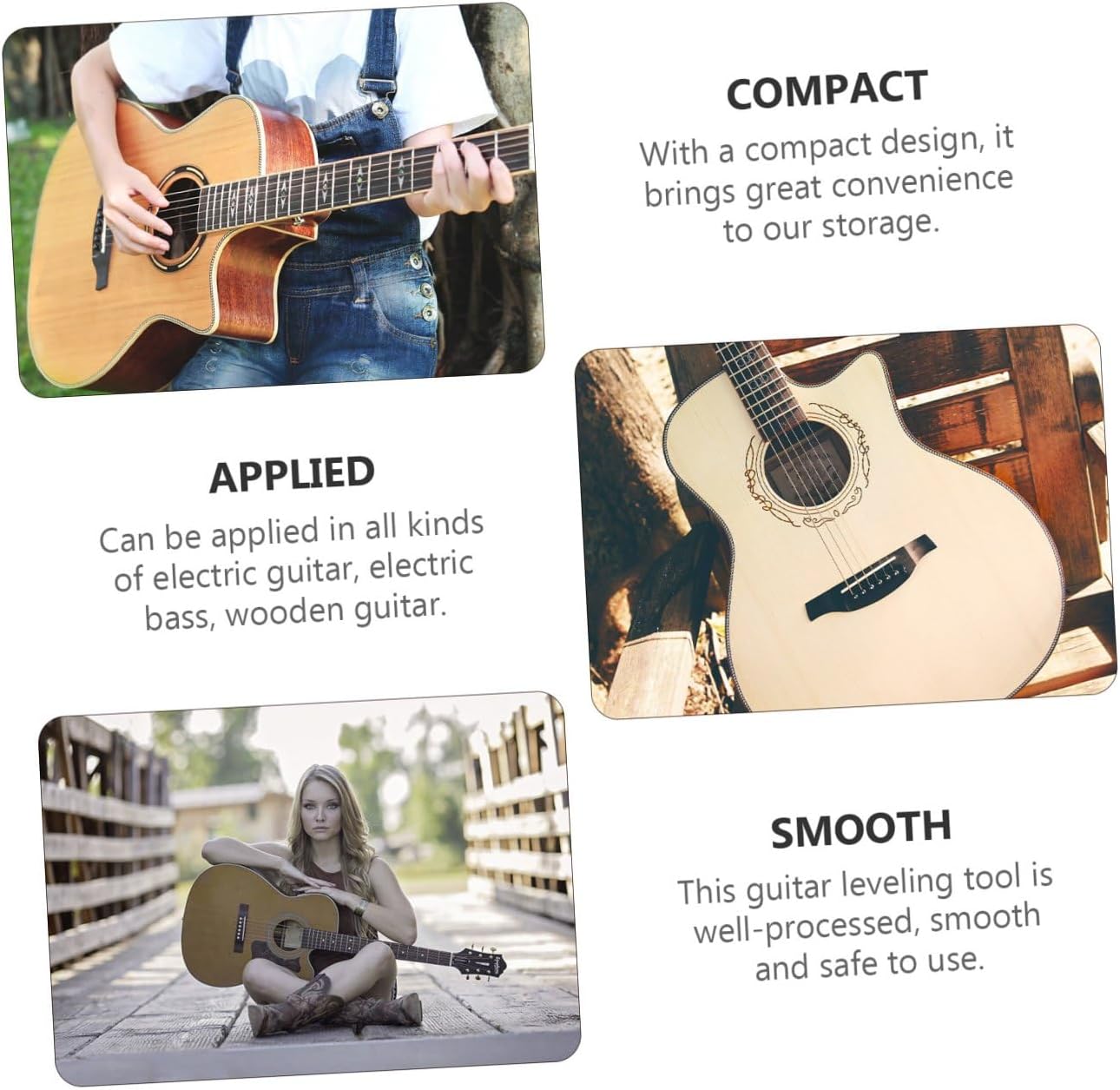 3Pcs Guitar Leveling Ruler Set with Notched Straight Edge Electric Bass Fret Rocker Measuring Tool for Guitar Neck Fretboard Action Adjustment
