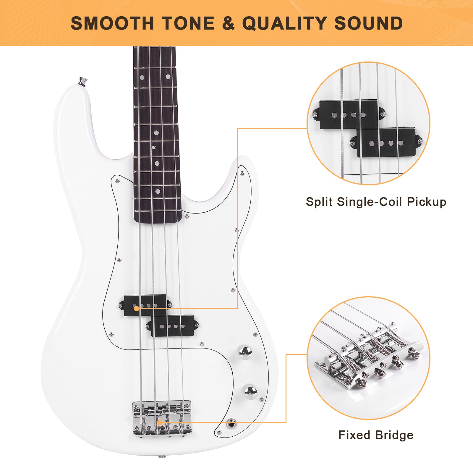 GLARRY Full Size Electric Bass Guitar Beginner Kit 4 String Exquisite Basswood Bass with 20W AMP, Cable, Strap, Bag and Accessories (Black, 39"Right Handed)