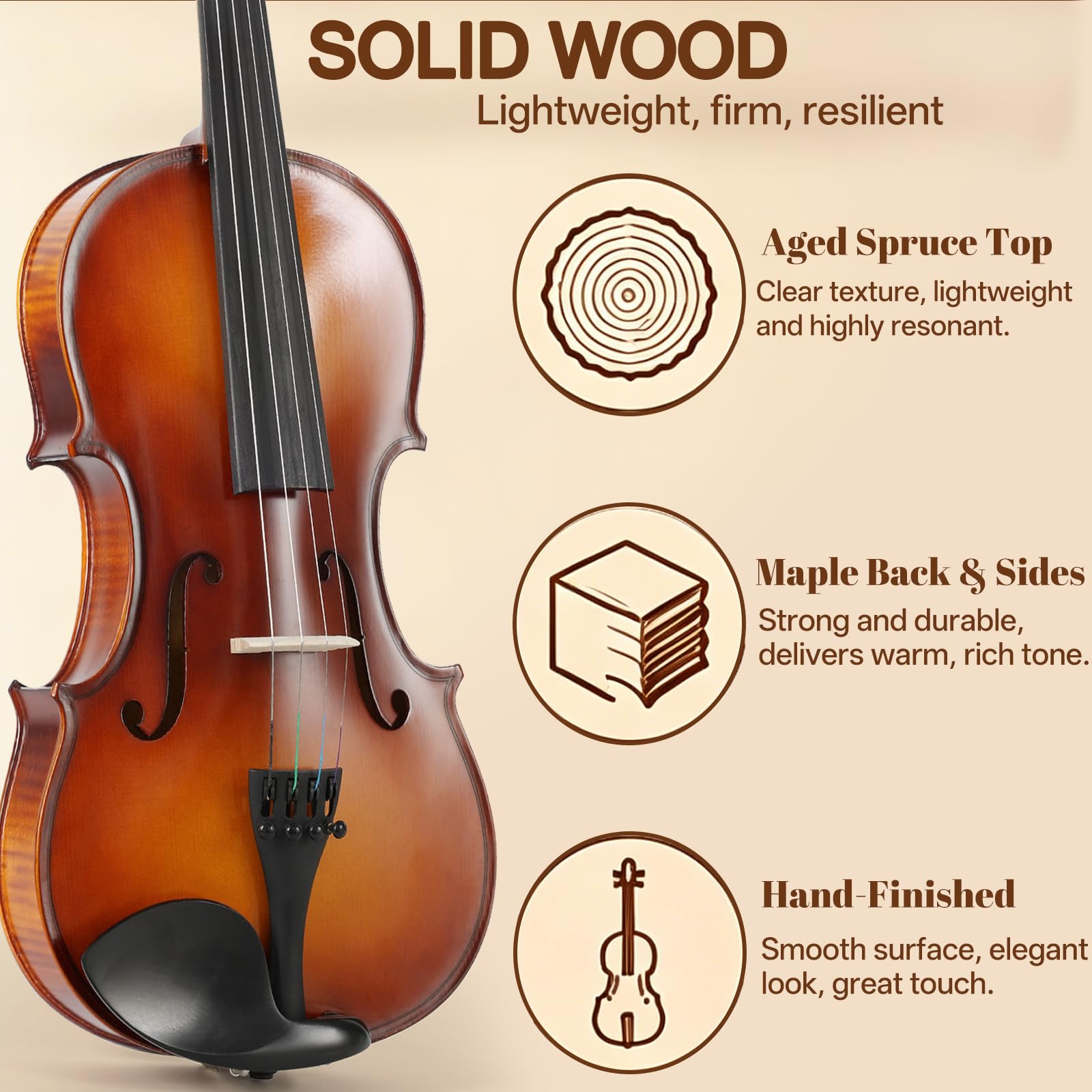 Kmise Teacher Approved 4/4 Full Size Violin Starter Kit for Adults Beginners Students, High Density Ebony Acoustic Violins, Fiddle Bundle with Case, Bow, Rosin, Strings, Shoulder Rest & Guide