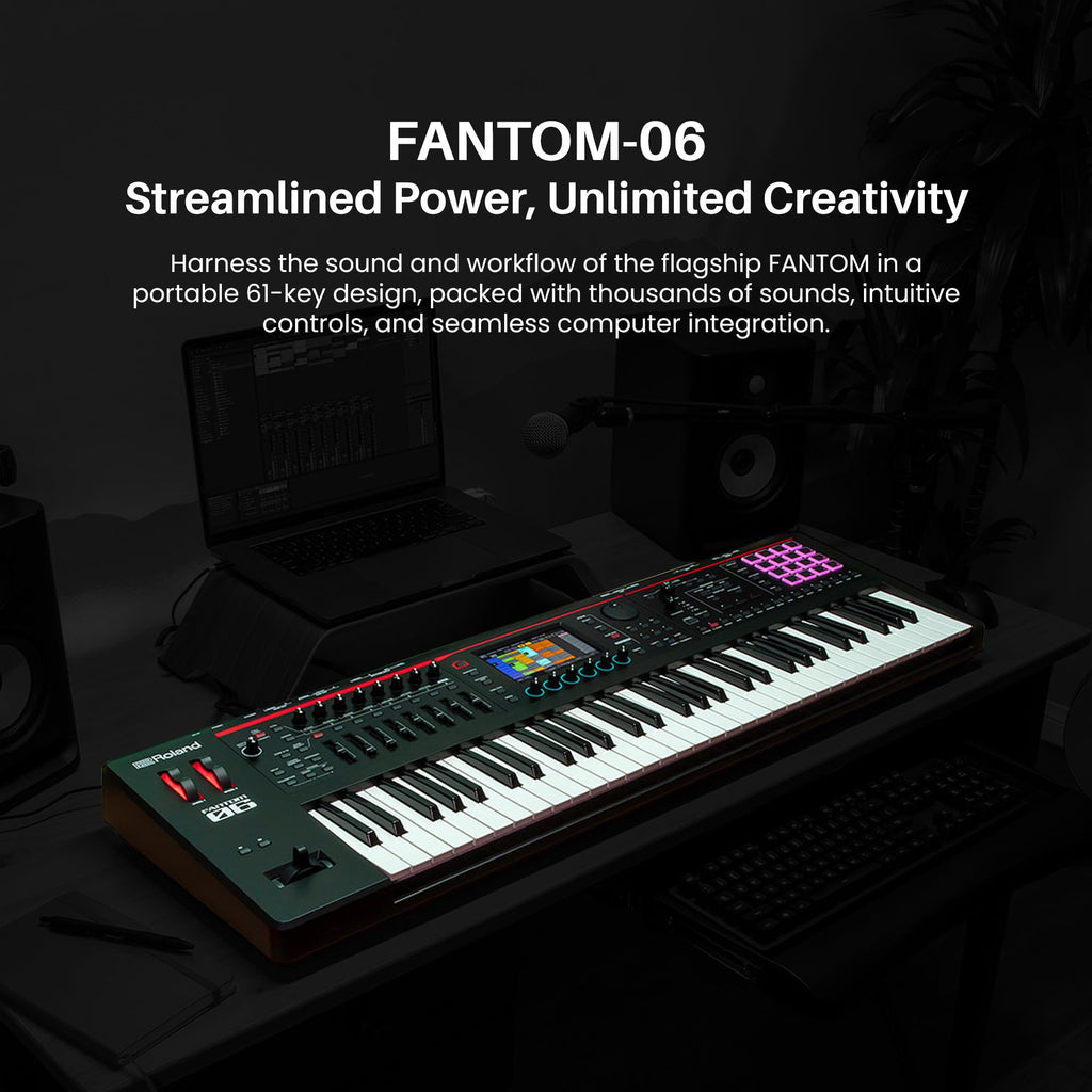 Roland Fantom 8 EX 88-Key Workstation Keyboard Synthesizer Bundle with Adjustable Stand, Sustain Pedal, Online Piano Lessons, Instructional DVD, and Austin Bazaar Polishing Cloth