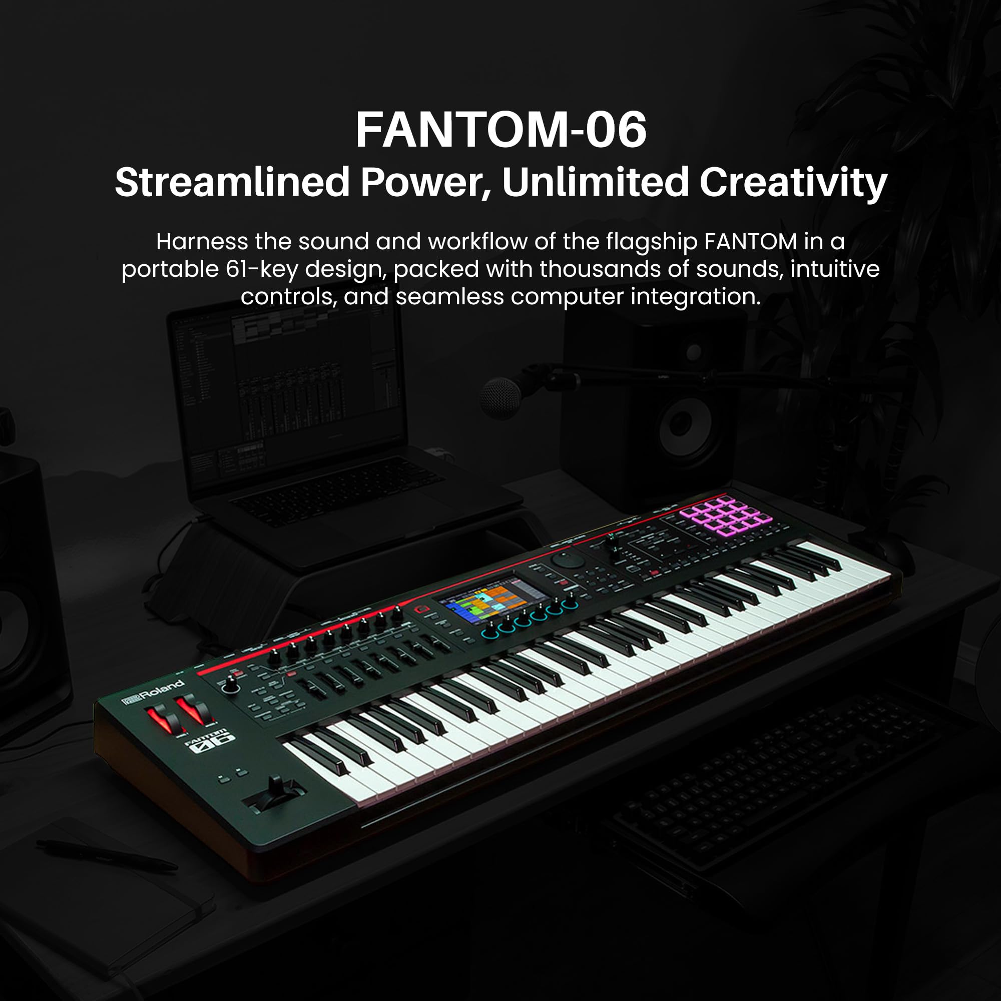 Roland Fantom 8 EX 88-Key Workstation Keyboard Synthesizer Bundle with Adjustable Stand, Sustain Pedal, Online Piano Lessons, Instructional DVD, and Austin Bazaar Polishing Cloth