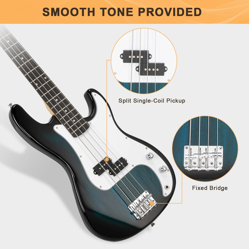 GLARRY Full Size Electric Bass Guitar Beginner Kit 4 String Exquisite Basswood Bass with 20W AMP, Cable, Strap, Bag and Accessories (Black, 39"Right Handed)