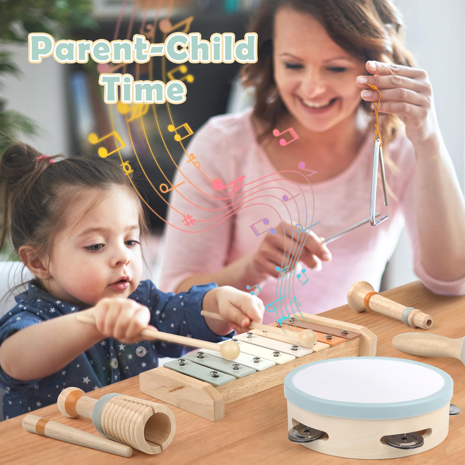 Musical Toys for 2 3 Year Old Boy Girl Birthday Gifts, 5 in 1 Montessori Musical Instruments for Toddlers 2-4 with Trumpet/Microphone/Flute/Harmonica, Preschool Learning Toys for Baby 18+ Months