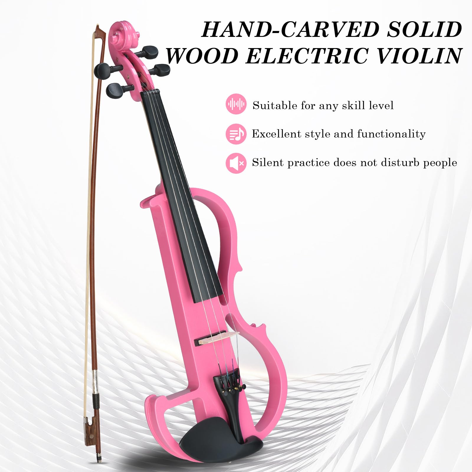 Ktaxon Full Size Electric Violin, 4/4 Acoustic Silent Electric Violin for Beginner Adults Teens with Ebony Fittings, Case, Bow, Headphone, Rosin and Extra String (Black)