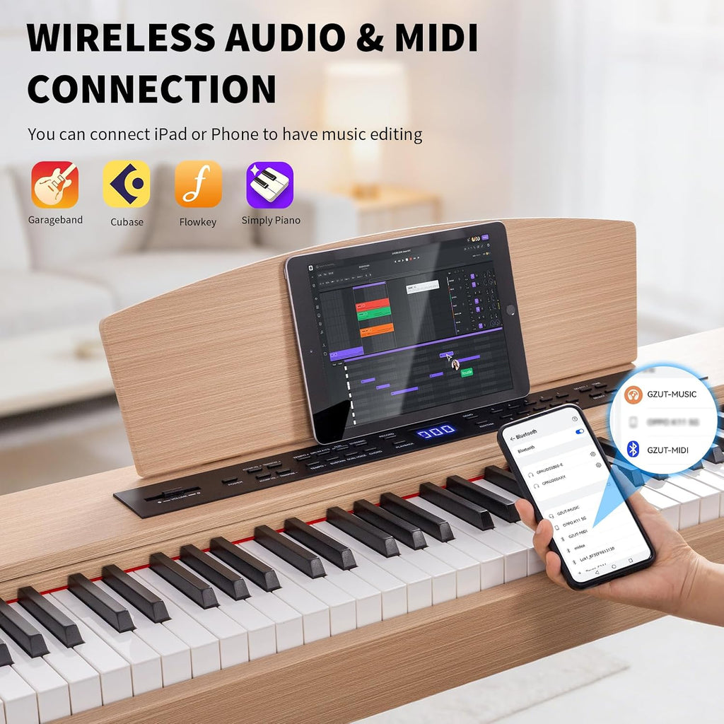 AiJoy Digital Piano Keyboard Hammer Weighted 88 Keys, Full Size Electric Piano for Beginners, with LCD Display and Triple Pedal, Supports USB-MIDI/Wireless Connect, ADP-50