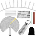 17 Pcs Guitar Luthier Tools Set Include 9 Understring Guitar Radius Gauge String Action Ruler 32 Blades Feeler Gauge Needle File Fingerboard Guards Grinding Stone with Bag for Bass Setup