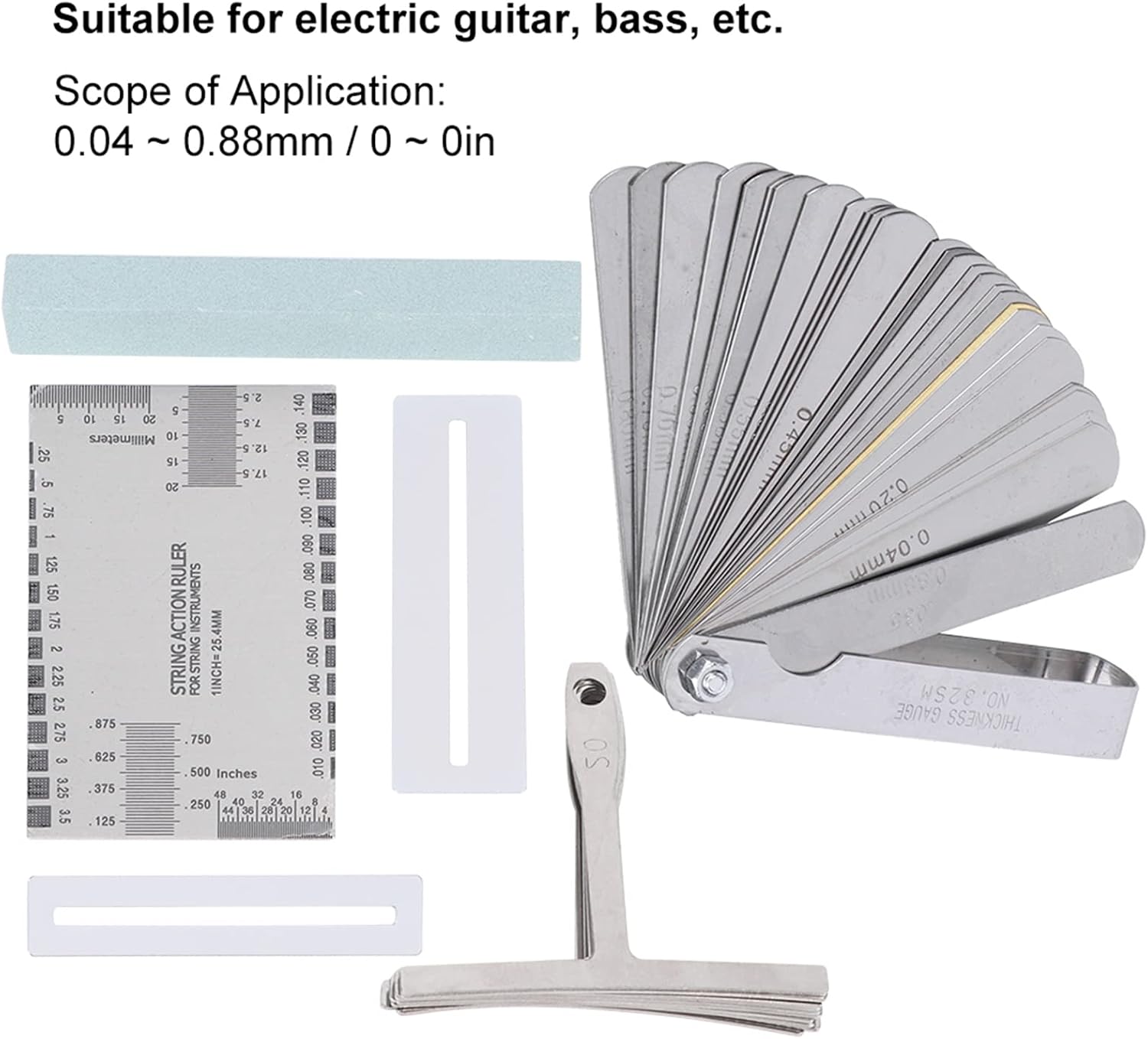 GOTOTOP Guitar Repair Kit Stainless Steel Guitar Tools Set with Radius Gauge String Action Ruler and Sander for Electric Bass Banjo Mandolin Players and Setup Work