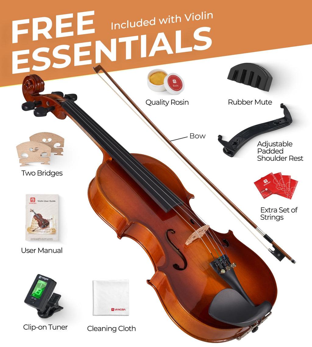 Vangoa Violin 4/4 Full Size Set, Handcrafted Entry Level Acoustic Violin Set with Lightweight Hard Case, Suitable for Beginners, Teens, 12+, Adults, Right Handed Players