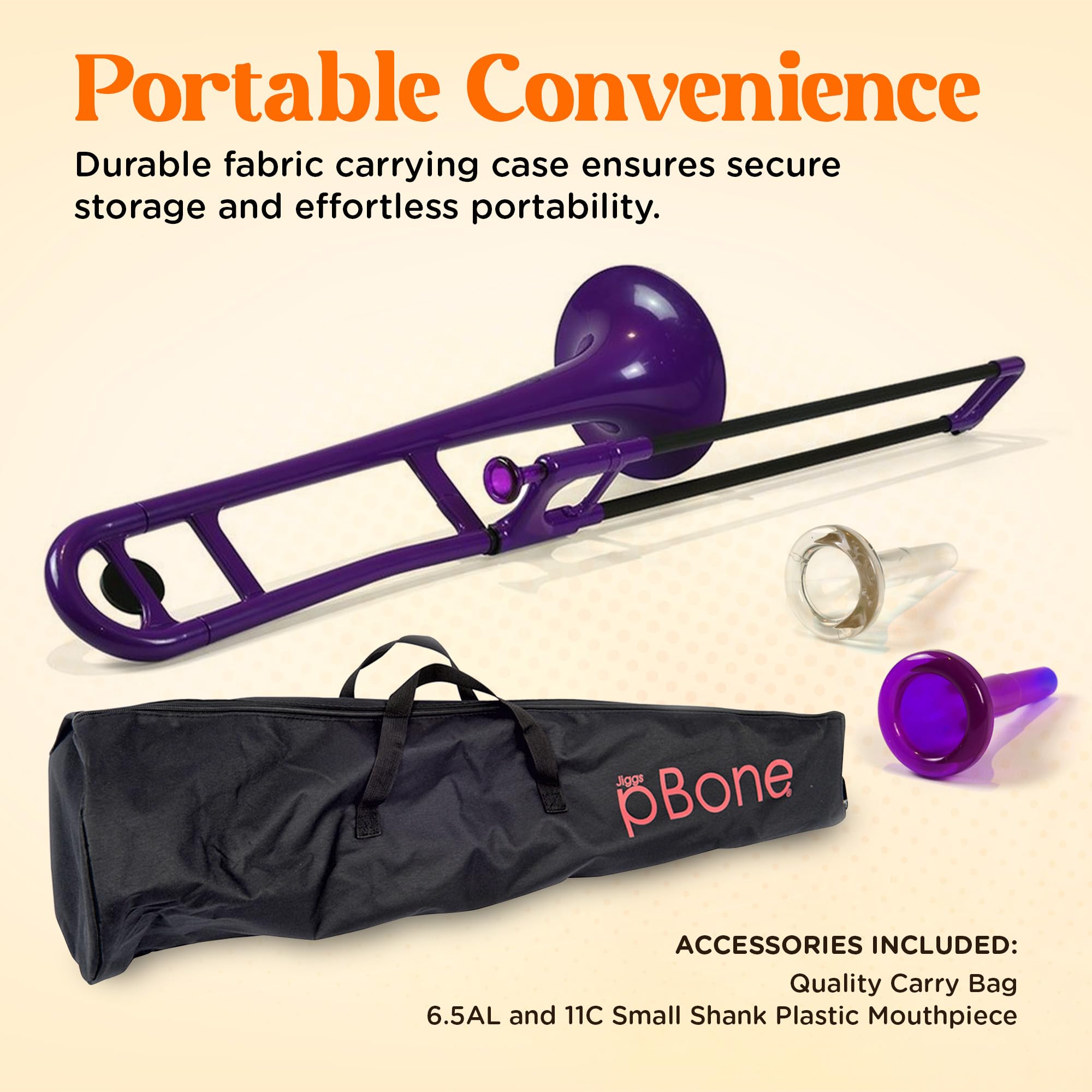 pBone Bb Plastic Trombone - Lightweight pInstruments Design with Ergonomic Grip - Includes Mouthpieces & Carrying Bag - Authentic Bb Sound for Students & Beginners - Durable ABS - Purple