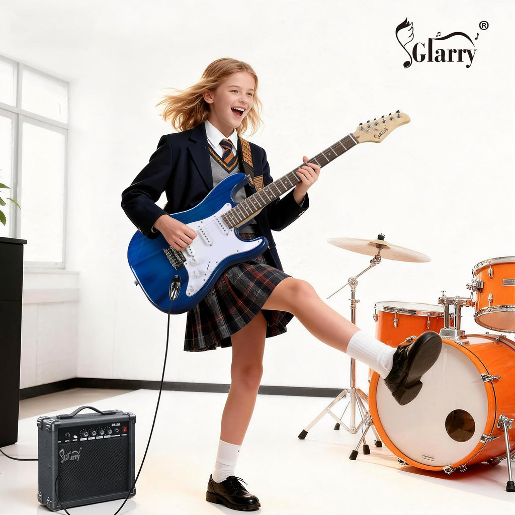 GLARRY Full Size Electric Guitar for Music Lover Beginner with 20W Amp and Accessories Pack Guitar Bag (GREEN, Left Handed 39")