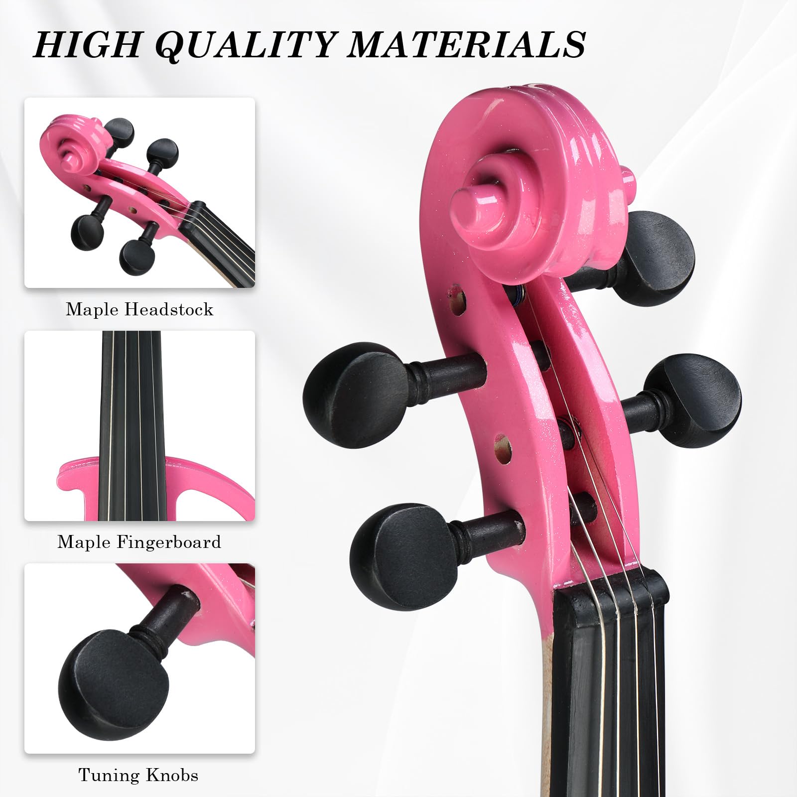 Ktaxon Full Size Electric Violin, 4/4 Acoustic Silent Electric Violin for Beginner Adults Teens with Ebony Fittings, Case, Bow, Headphone, Rosin and Extra String (Black)