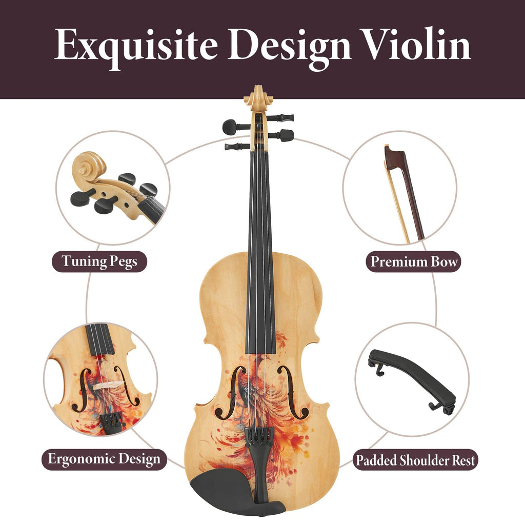 AW Solid Wood Violin 4/4 Full Set Fiddle Beginner Violin Full Size Stradivari Copy Style with Carry Case Bow Rosin Shoulder Rest for Student Adults Starter Kit