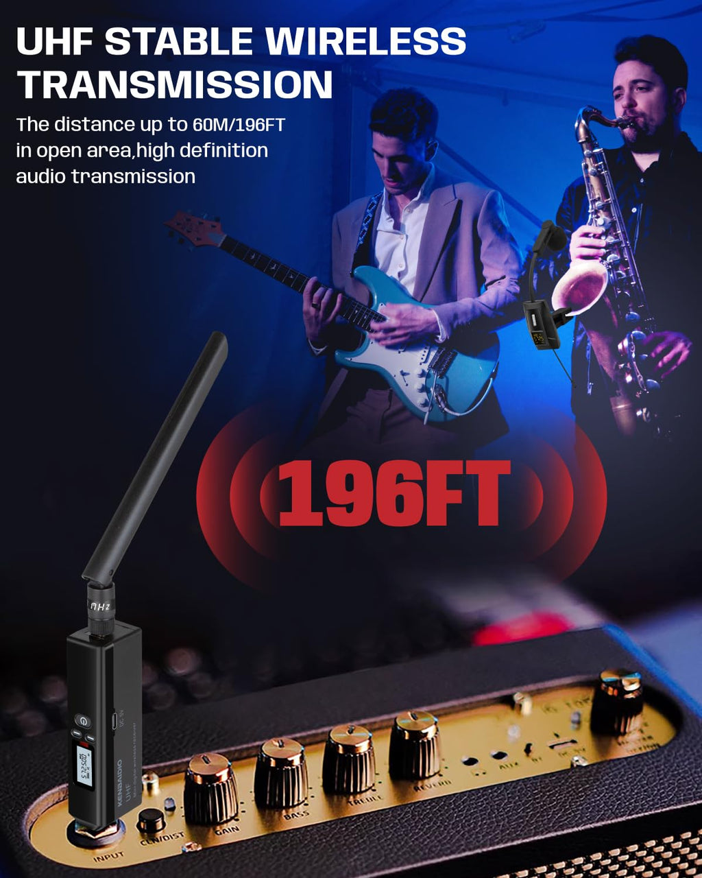 UHF Wireless Violin Cello Microphone System Violin Pickup Clip-on Instrument Microphones with Transmitter and Receiver for Musicians, Teachers, Stage Performances, Active PA Systems, 196ft Range