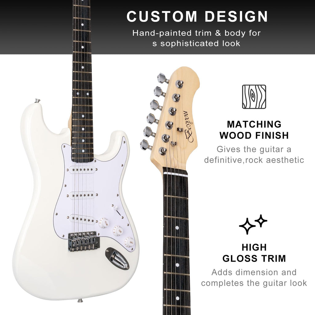 39 Inches Full Size Electric Guitar Beginner Electric Guitar Kits with 10W Amp Classic SSS Pickup Complete with Gig Bag Tuner Capo Strap Picks Guitar String Winders Black