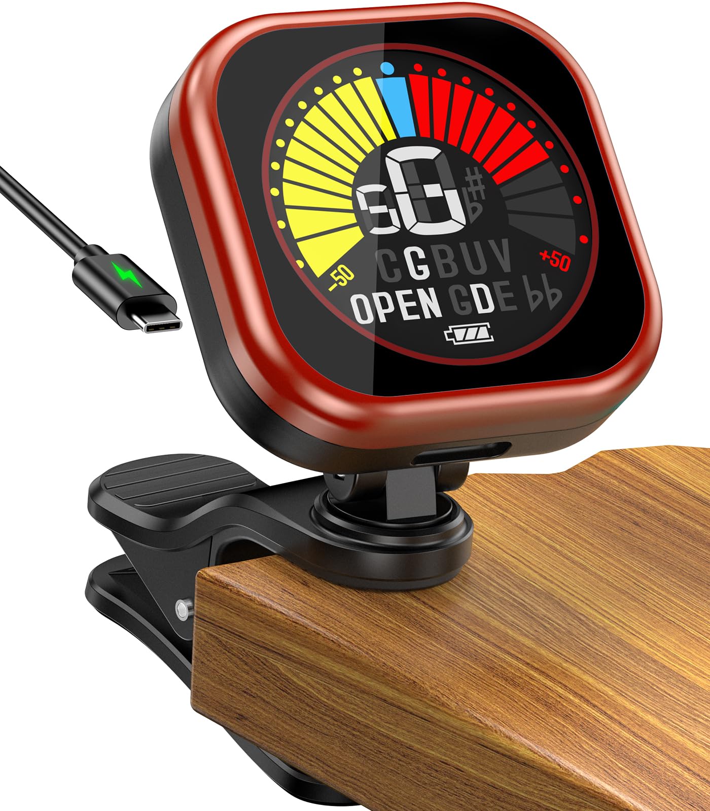New Bee Guitar Tuner Clip-On Rechargeable with Color Screen 360° Rotatable Acoustic Chromatic Open Tuning for Guitar, Bass, Ukulele, Violin, Cello(Black, 1 Pack)