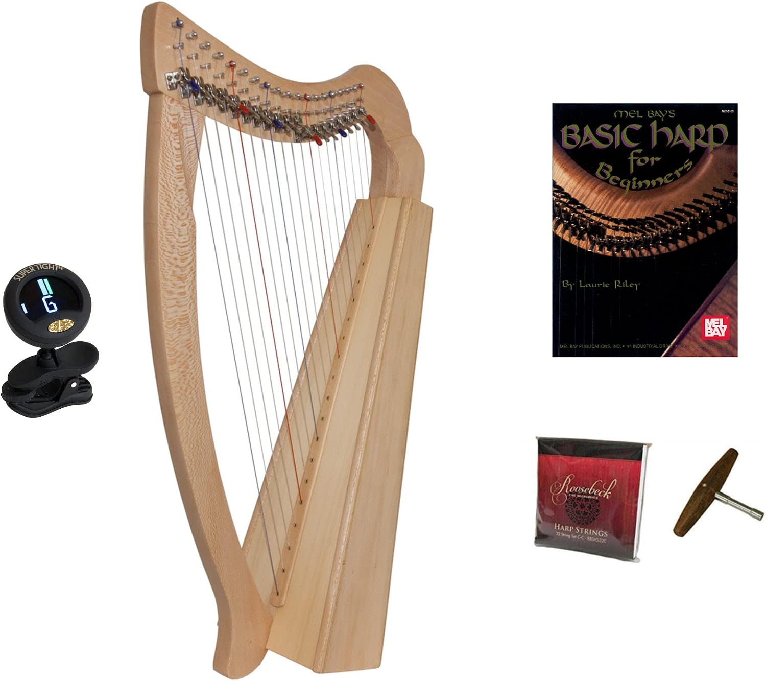 Roosebeck 19-String Pixie Harp w/Book & Tuner - Lacewood w/Full Levers