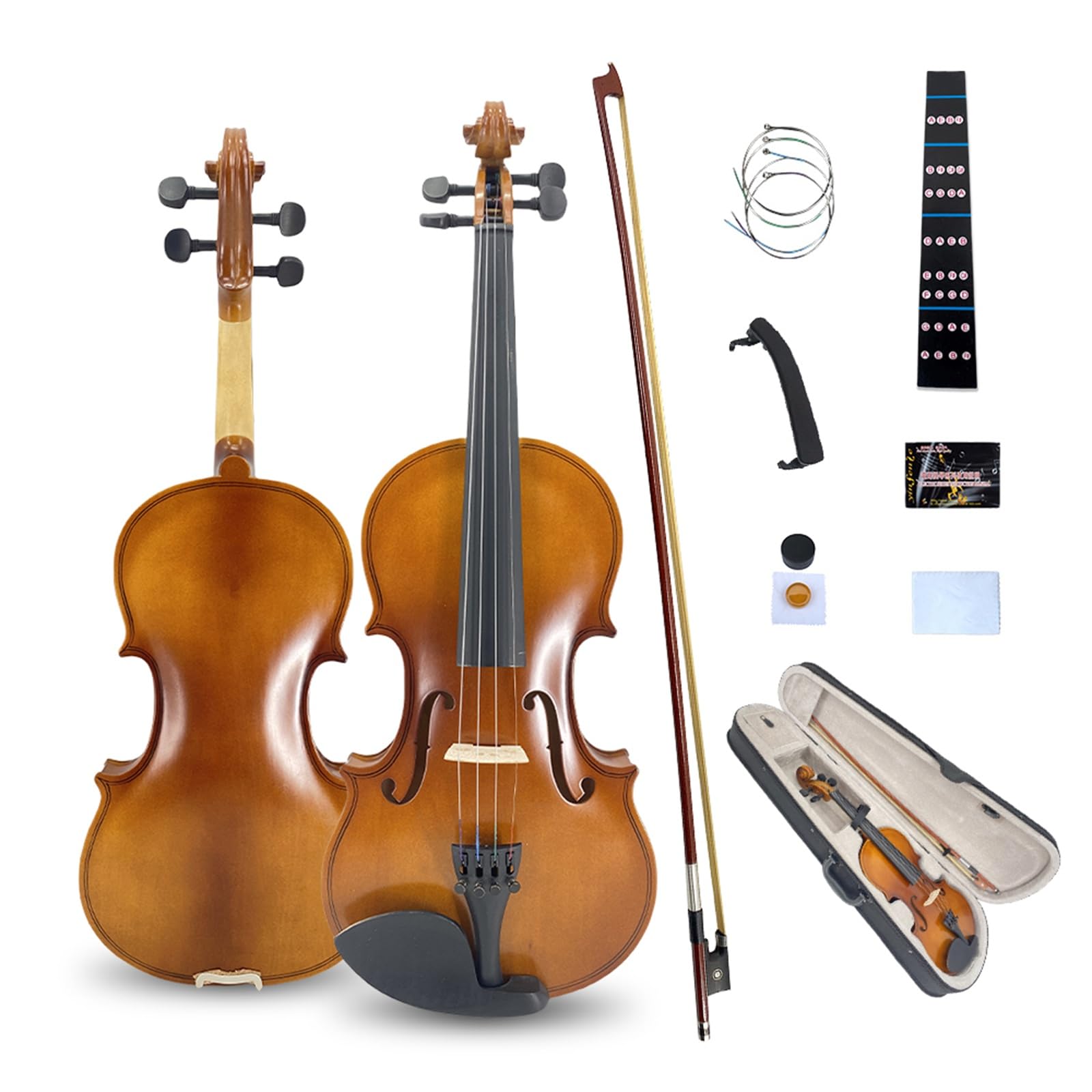 Vetimobato Handmade 4/4 Full Size Violin Set - One-piece Flame Back Maple Neck Solid Wood Fittings Complete Kit with Case Bow Shoulder Rest Strings for Beginners to Intermediate Players (4/4)