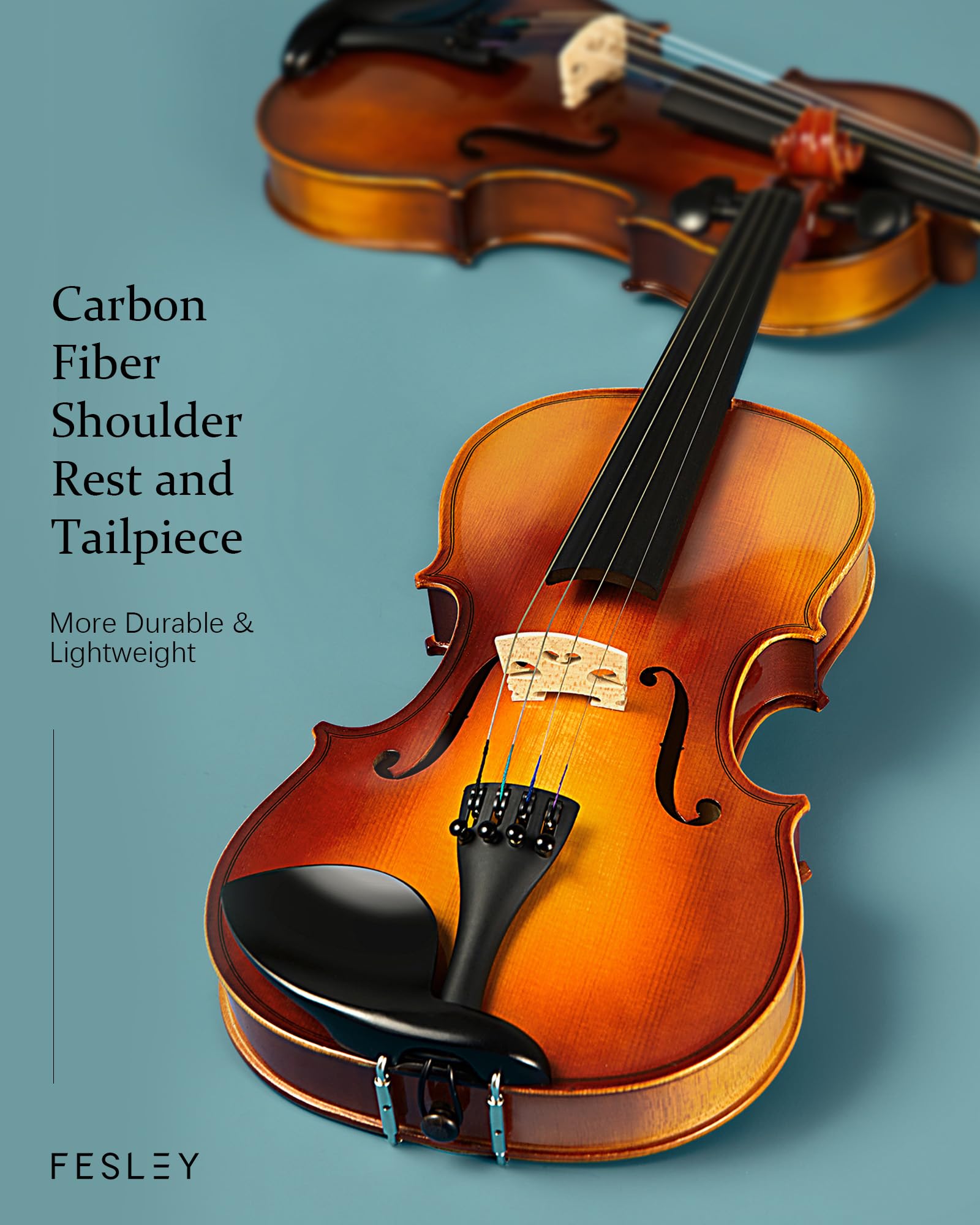 Fesley 4/4 Beginner Violin Kit for Adults & Teens, Full Size Acoustic Violin Set with Hard Case, Bow, Shoulder Rest, Digital Tuner & Extra Strings, Handmade Solid Wood Student Violin