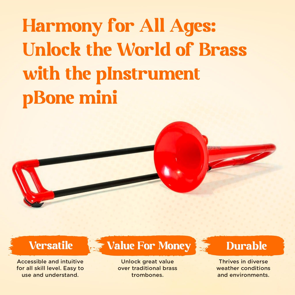 pBone Plastic Kids pBone Mini Trombone - Mouthpiece and Carrying Bag- Lightweight Versatile, Comfortable Ergonomic Grip- Eb Authentic Sound for Student & Beginner- Durable ABS Construction- Blue