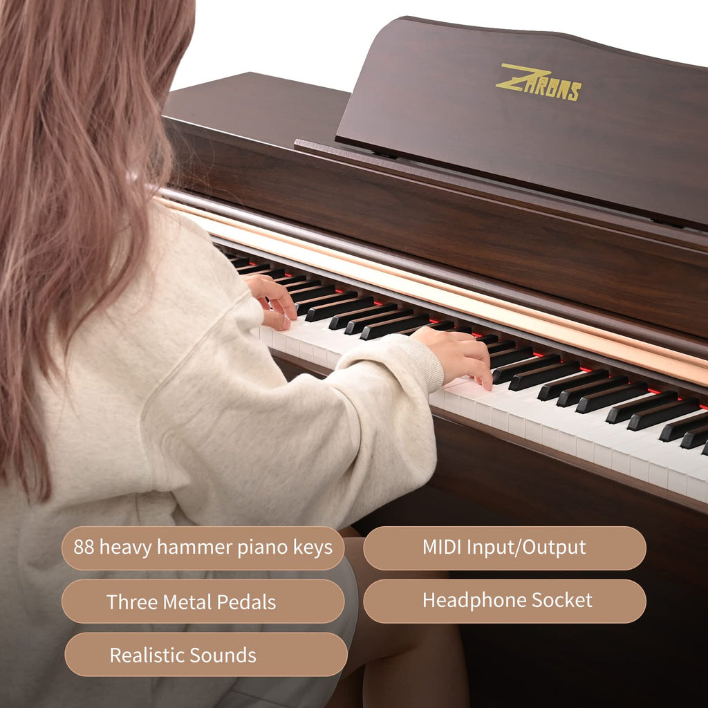 Digital Piano, 88 Key Weighted Keyboard Piano, Full-size Electric Piano Keyboard with Sheet Music Stand, Triple Pedal, Power Adapter, Supports USB-MIDI Connecting (White)