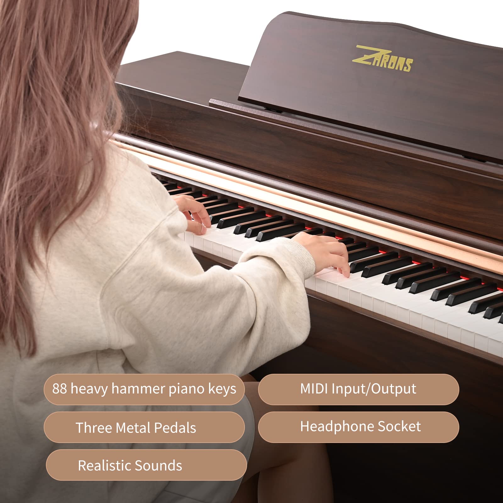 Digital Piano, 88 Key Weighted Keyboard Piano, Full-size Electric Piano Keyboard with Sheet Music Stand, Triple Pedal, Power Adapter, Supports USB-MIDI Connecting (White)