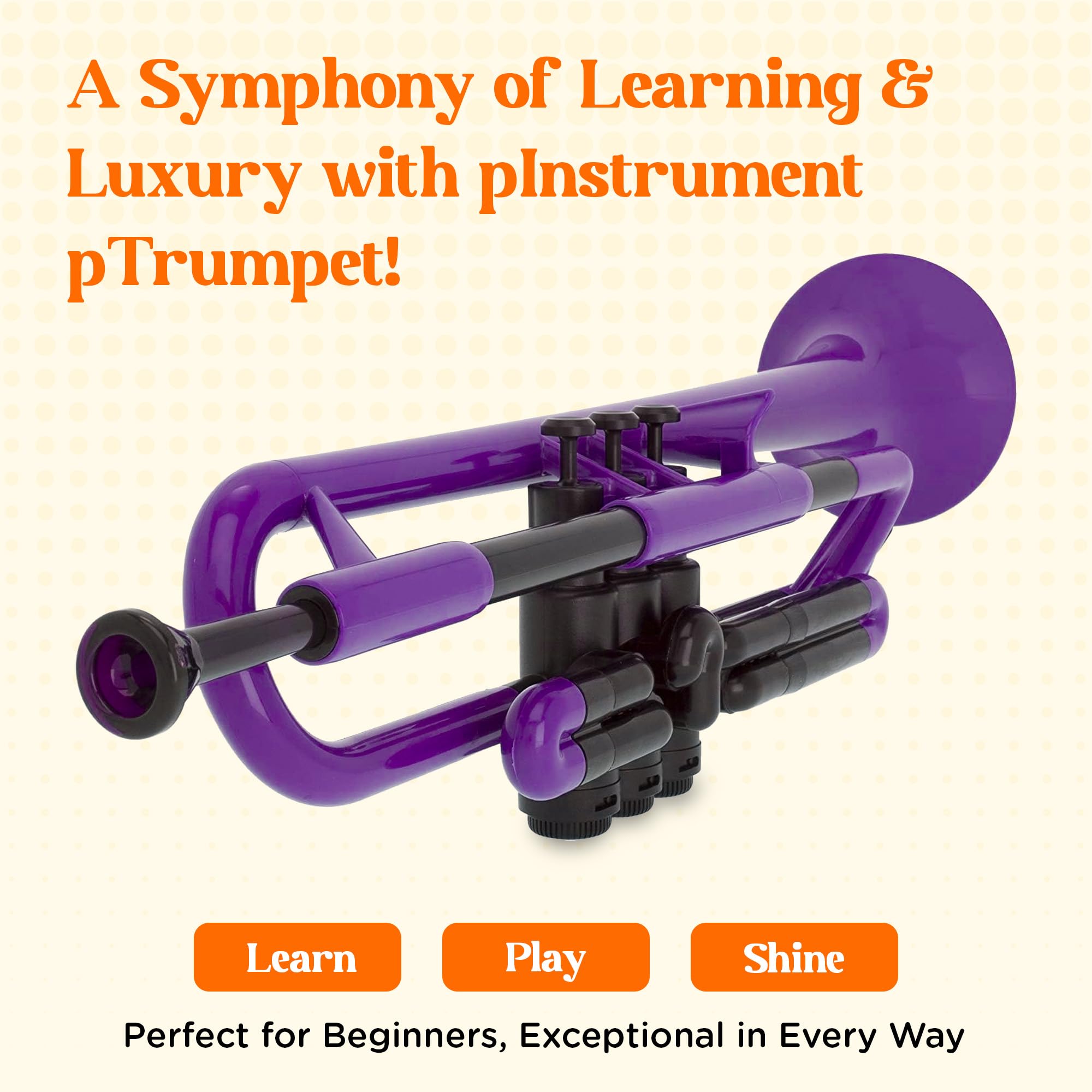 pTrumpet Bb Plastic Trumpet - Durable pInstruments Design with Ergonomic Grip - Includes 3C & 5C Mouthpieces and Carrying Bag - Authentic Sound for Students & Beginners - ABS Build - Green