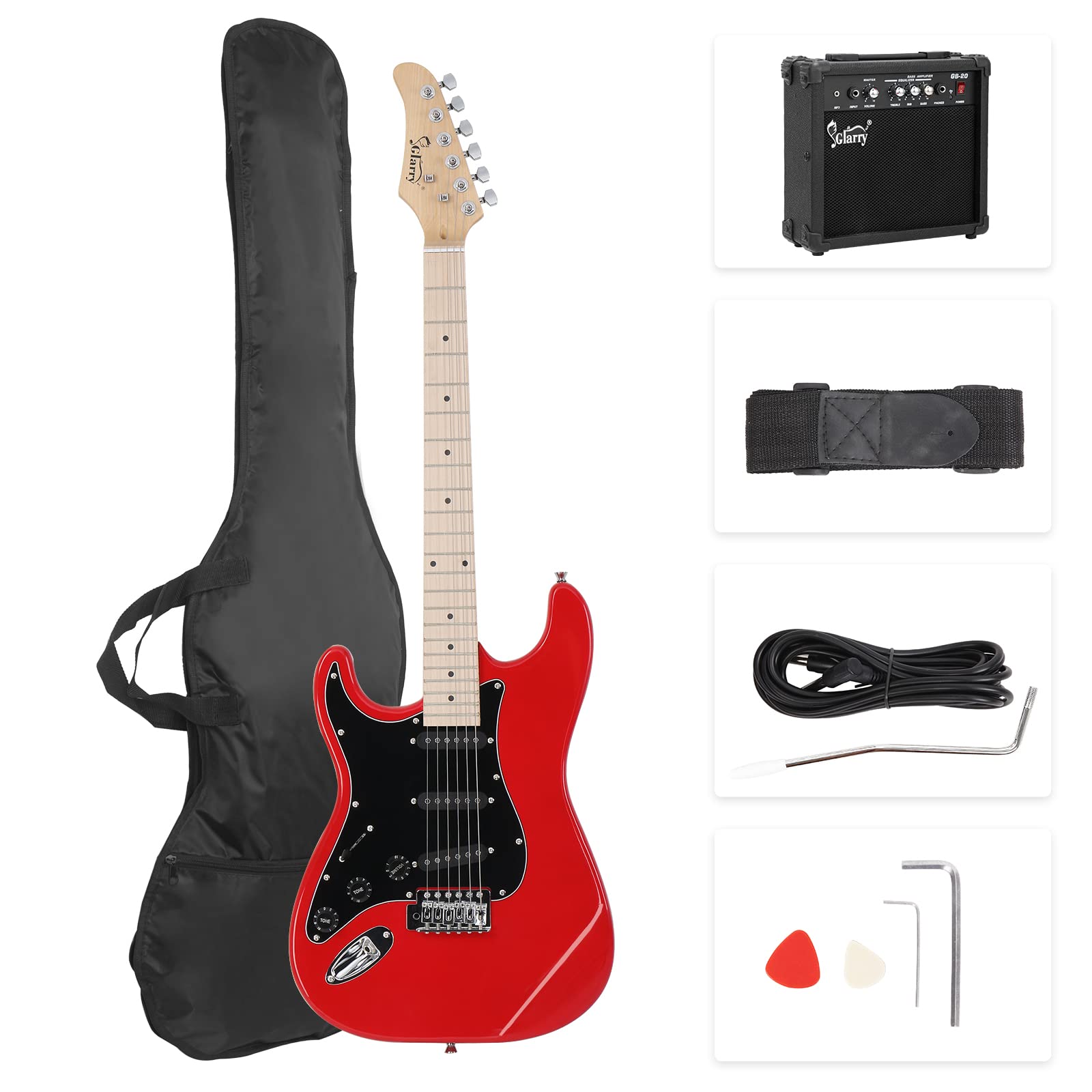 GLARRY Full Size Electric Guitar for Music Lover Beginner with 20W Amp and Accessories Pack Guitar Bag (GREEN, Left Handed 39")