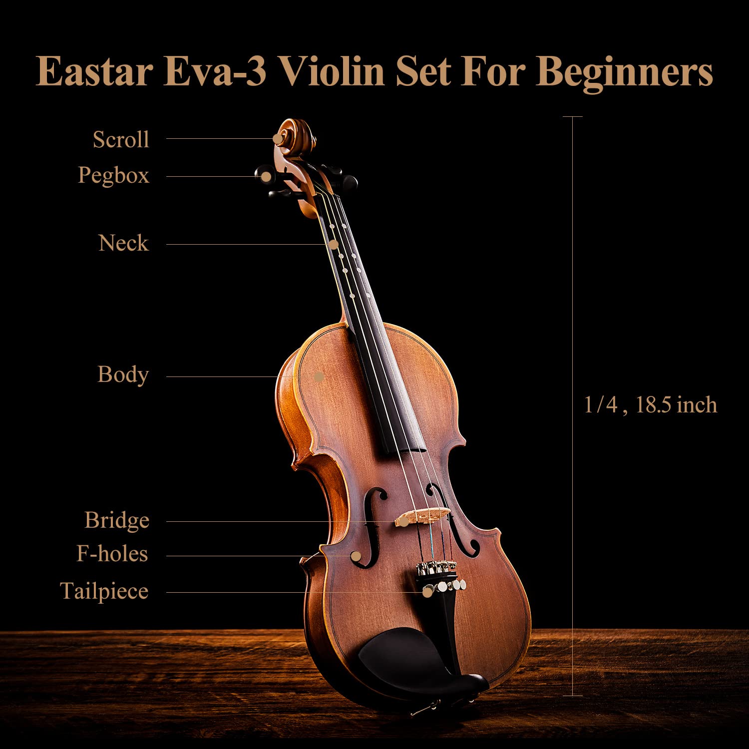Eastar 3/4 Violin for Beginners, Violins Kit for Student, Fiddle with Hard Case, Rosin, Shoulder Rest, Bow, and Extra Strings (Imprinted Finger Guide on Fingerboard)
