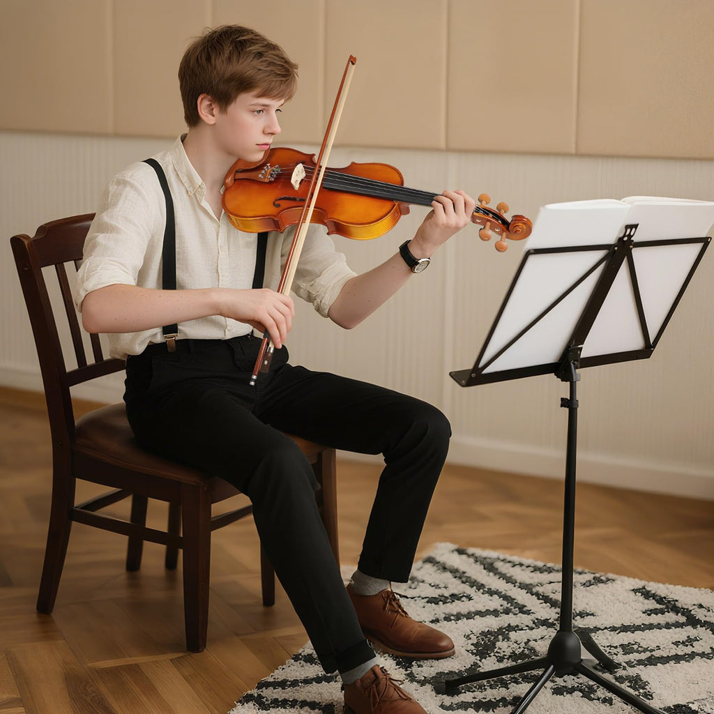 Kmise Teacher Approved 4/4 Full Size Violin Starter Kit for Adults Beginners Students, High Density Ebony Acoustic Violins, Fiddle Bundle with Case, Bow, Rosin, Strings, Shoulder Rest & Guide