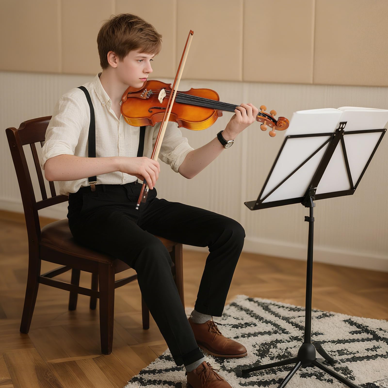 Kmise Violin 4/4 Full Set, Fingerboard Fret Markings Violins, Matte Acoustic Fiddle for Adults, Beginners, Students with Violin Case, Rosin, Strings, Bow, Shoulder Rest, Beginner's Guide (Matte, 4/4)