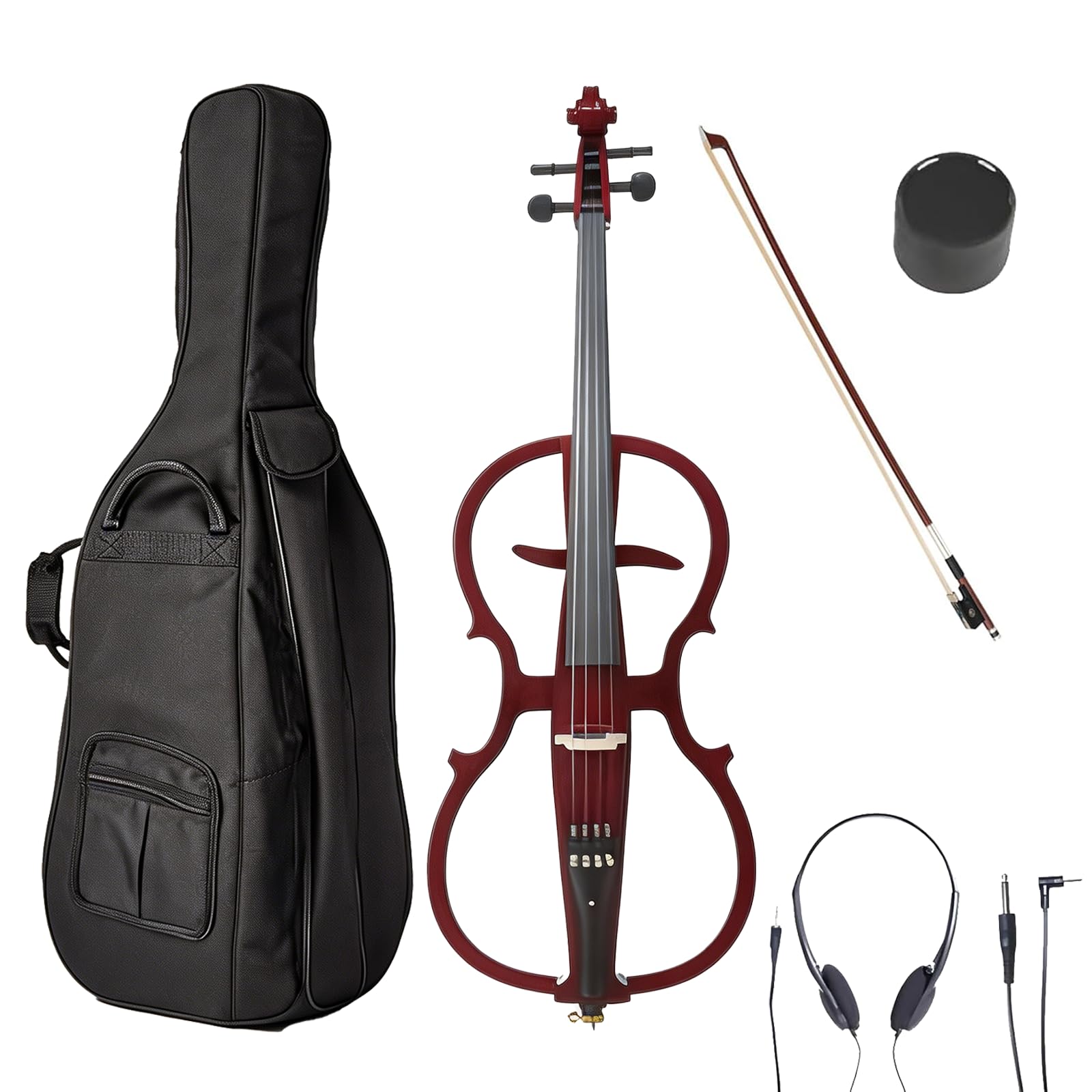 Electric Cello 4/4 Full Size Ebony Fittings with Lightweight Cello Bag, Headphones, Bow, Bridge, Rosin, Cello for Beginners Adults