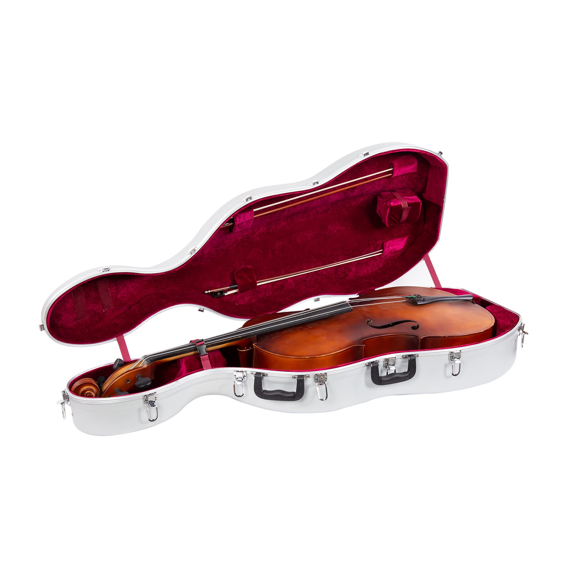 Crossrock ABS Cello Case for 4/4 & 3/4 Size | Wine Red Velvet Interior, Molded Hardshell with Wheels, Lock, Dual Bow Holders & Backpack Straps-Dark Red (CRA862CEFDR)