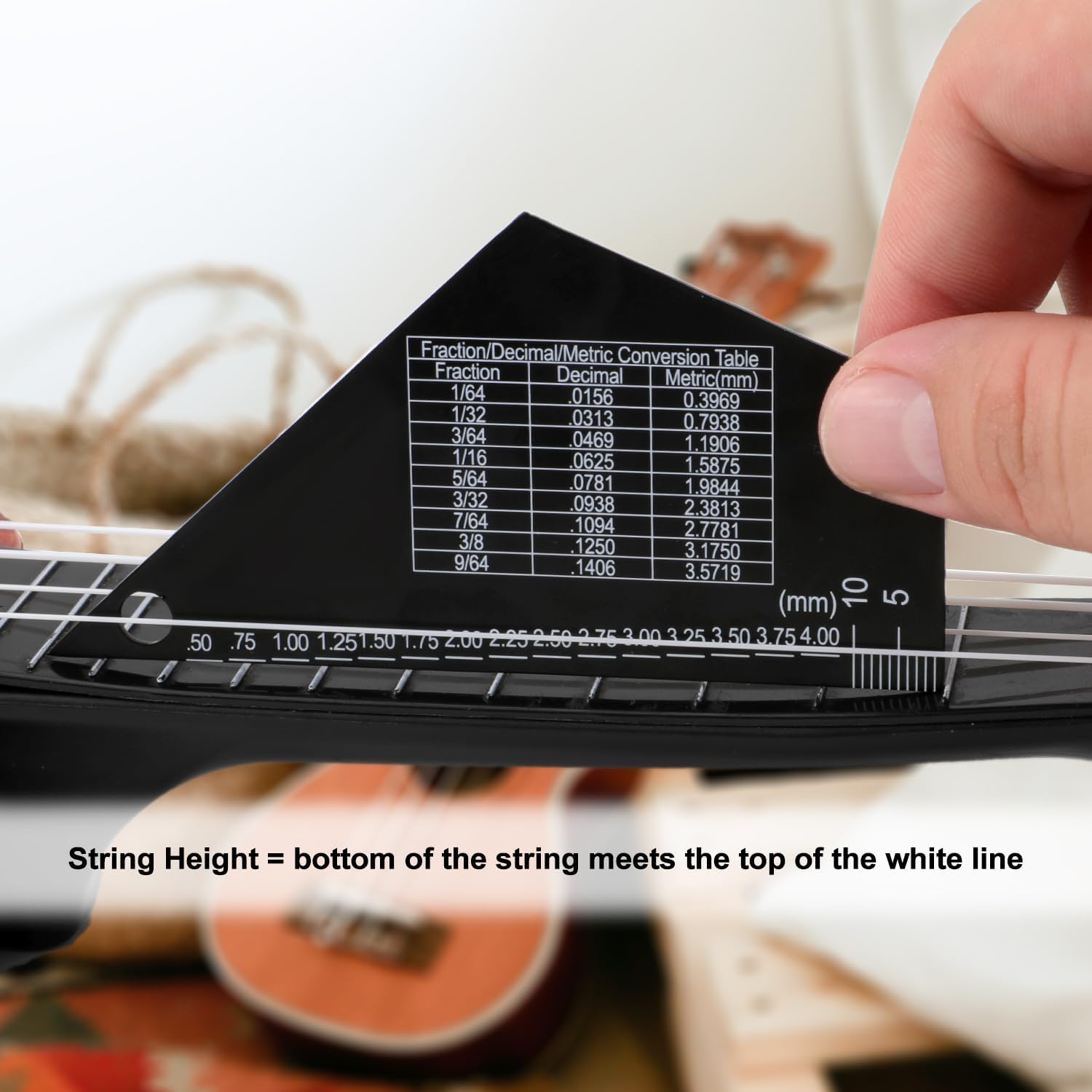 Guitar String Spacing Action Gauge, High Precision Sliding Pentatonic Scale Fret Rocker with Metric & Conversion Charts String Height Ruler Fret Leveling Tool for Luthier 1mm Thickness