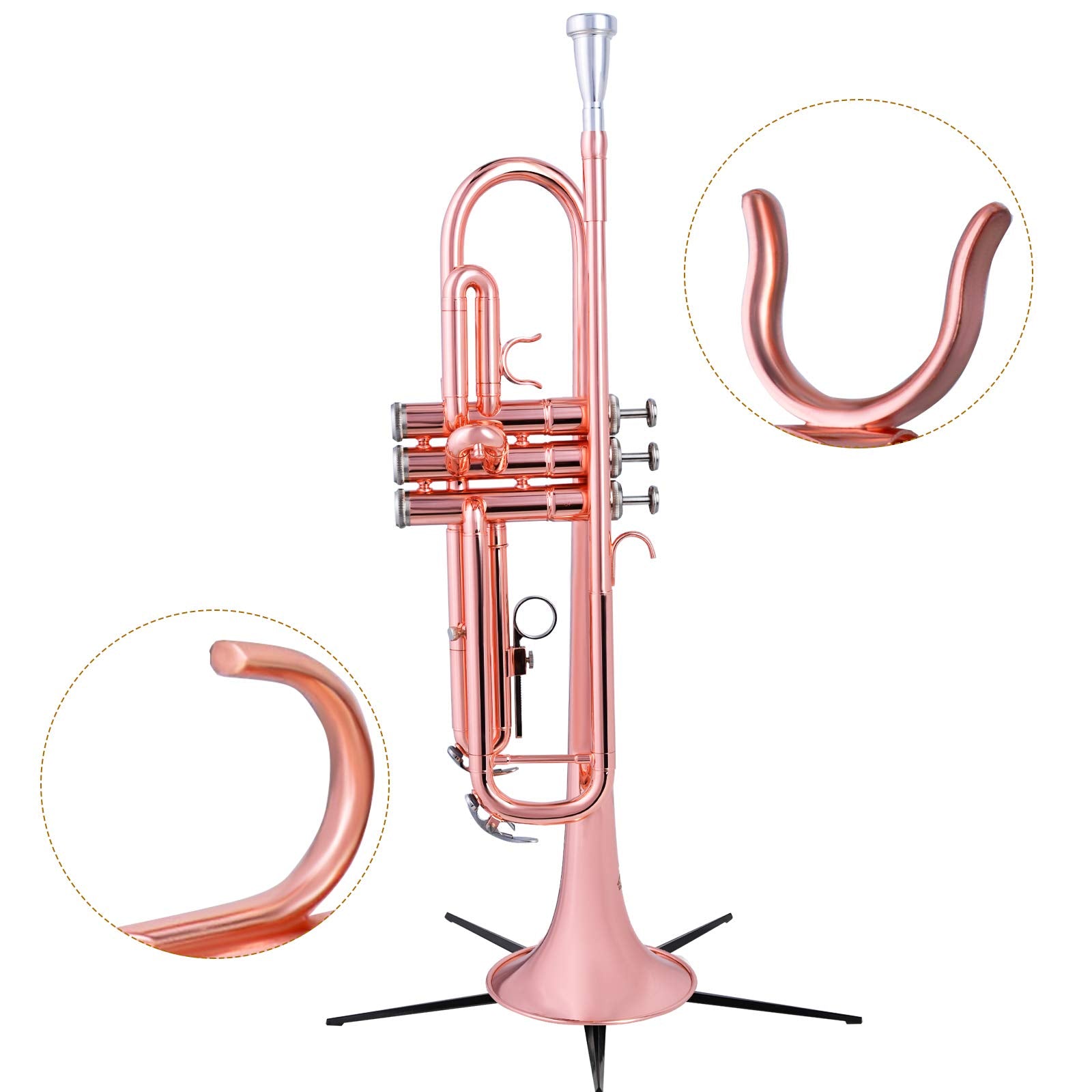 EASTROCK Bb Trumpet Standard Trumpet Set with Carrying Case,Gloves, 7C Mouthpiece, Tuning Rod, Black Nickel,Hand Carved Craft