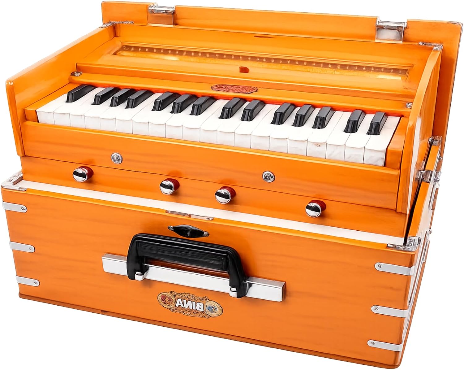 BINA 23B Deluxe, Harmonium, 2 1/2 Octaves, 32 Keys, Small, Portable, Compact, Special Reeds, Safri, Natural Color, Bag, Kirtan, Musical Instrument Indian (PDI- DAA)