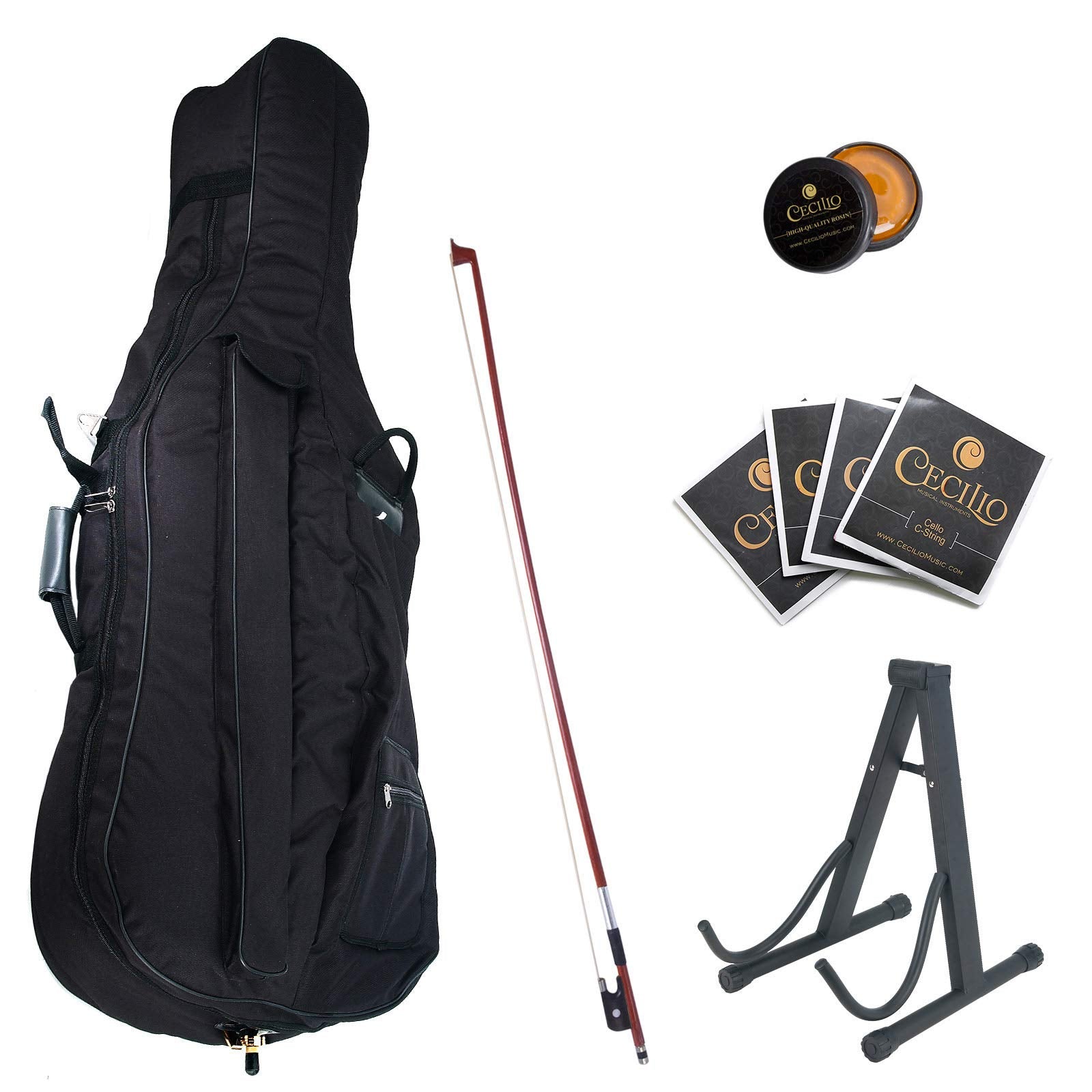 Cecilio 4/4 Full Size Cello with Hard & Soft Case, Stand, Bow, Rosin, Bridge and Extra Set of Strings, CCO-100
