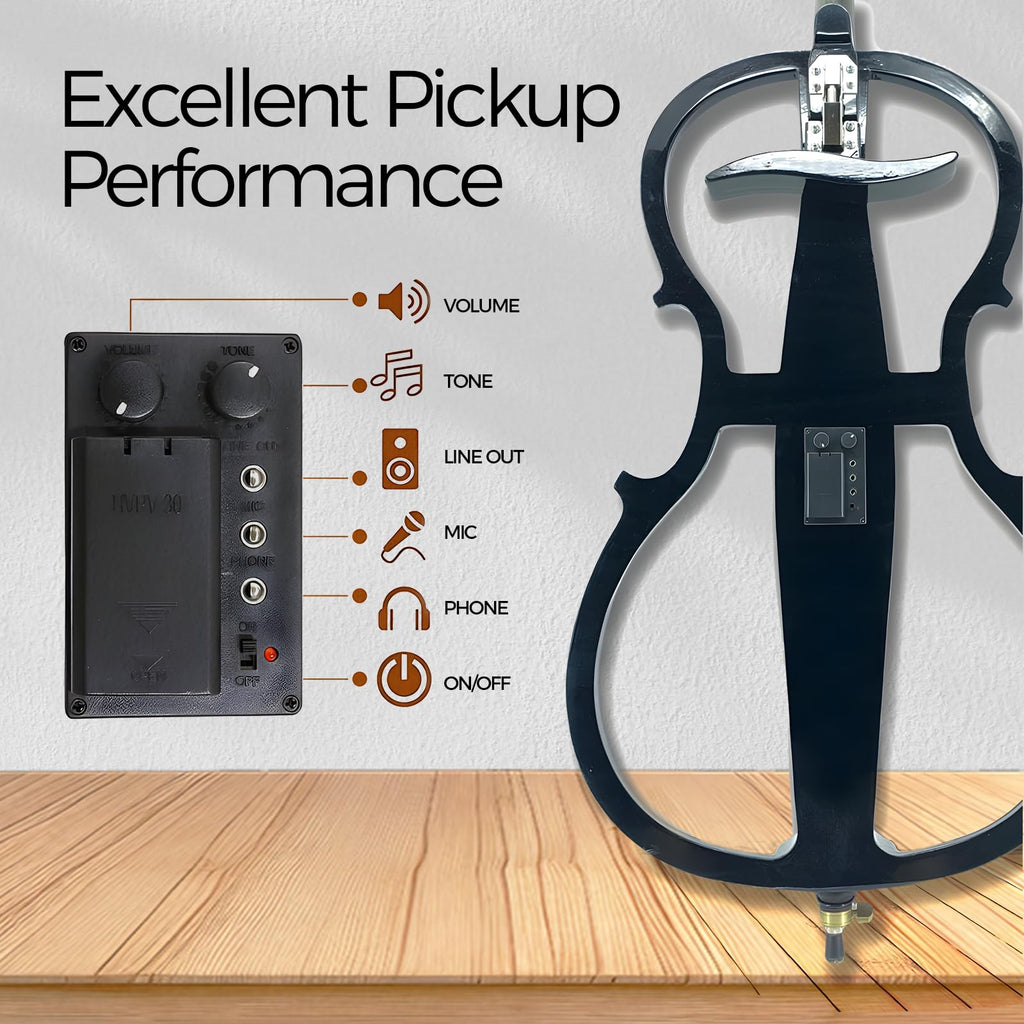 Electric Cello 4/4 Full Size Ebony Fittings with Lightweight Cello Bag, Headphones, Bow, Bridge, Rosin, Cello for Beginners Adults