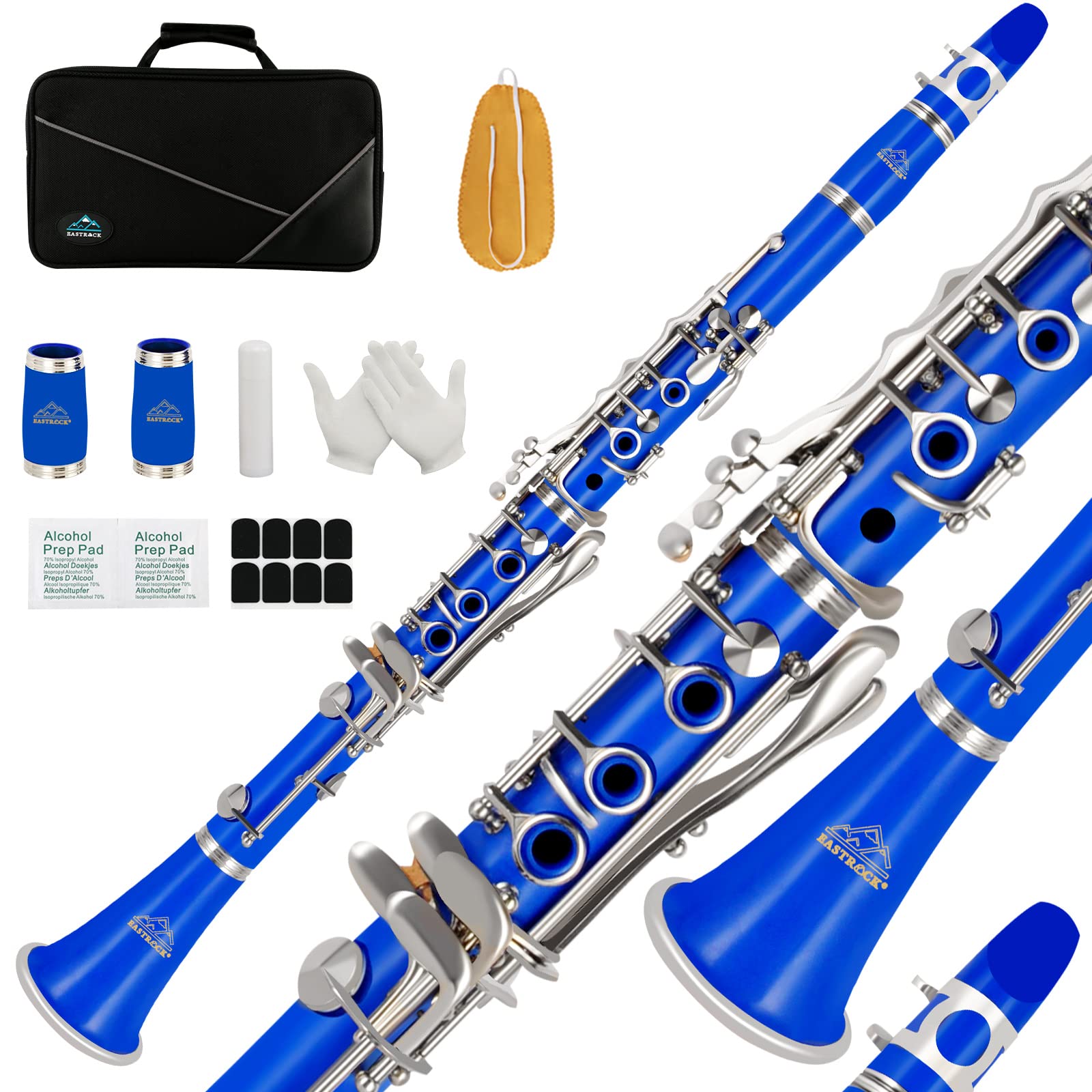 EASTROCK Bb Clarinet 17 Keys ABS Material Wide Range of Tones Particularly Beginner & Students-friendly with Using Tools and 2 Replaceable Barrels
