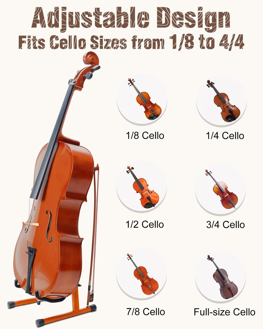 Cello Stand with Bow Holder, Mahogany Wooden A-Shape Floor Stand with Padded Foam, Handcrafted Cello Rack Fits 1/2, 3/4, 7/8, 4/4 Full-Size and Guitar, Instrument Holder for Home and Studio Display