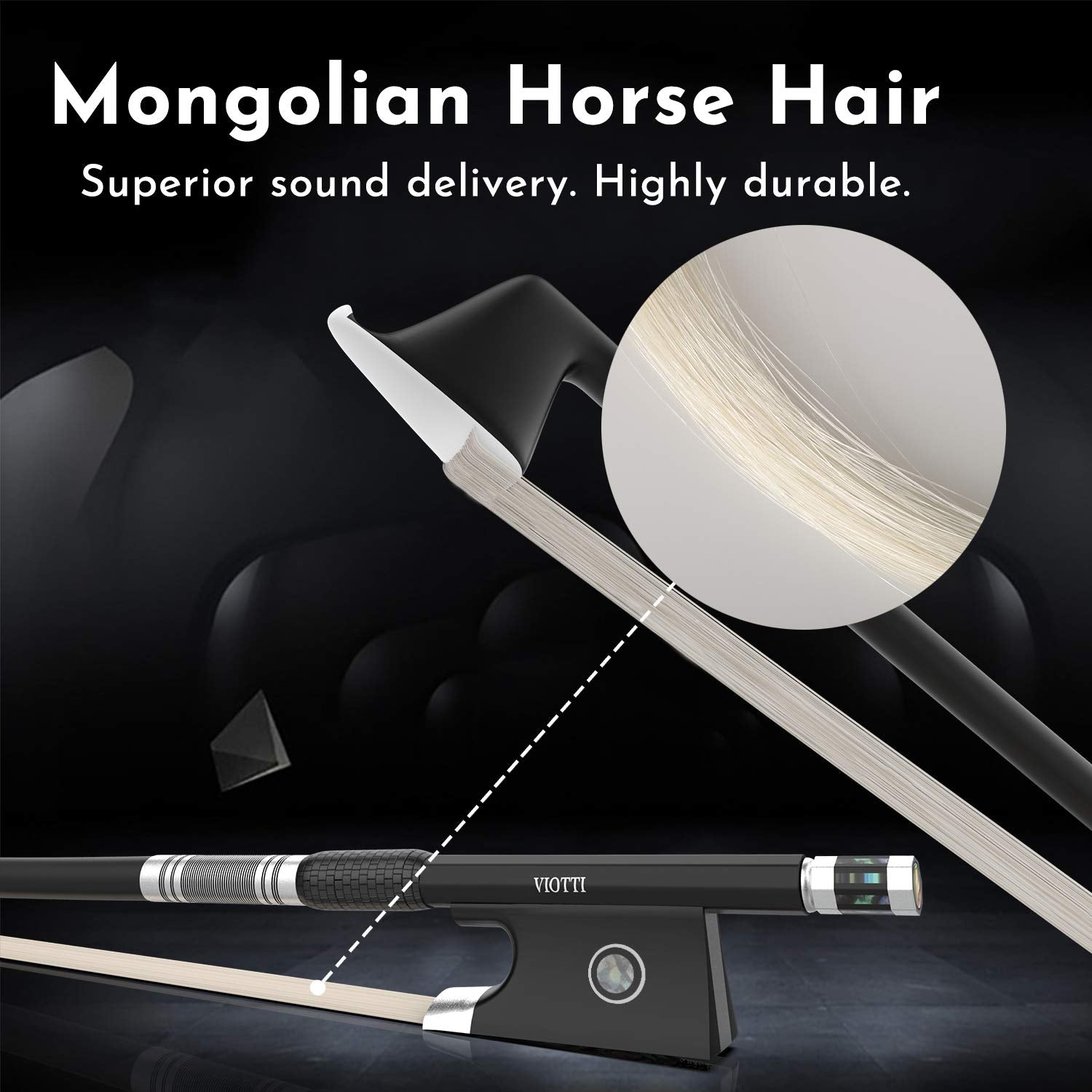 Viotti Carbon Fiber Violin Bow, Hand Crafted by Professional Violin & Bow Makers, Strong, Stiff & Well Balanced, Made with Mongolian Horse Hair, For Violinists & Fiddlers of All Skill Levels
