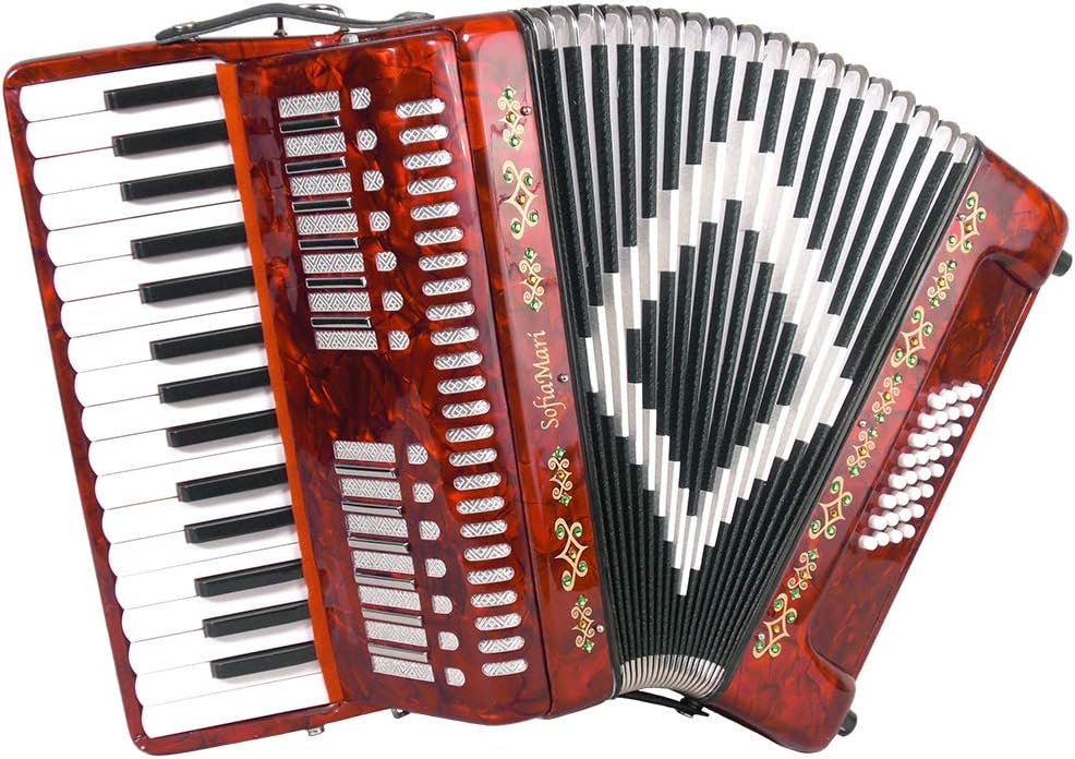 SM3232 Accordion Package: 32 Key, 32 Bass Piano Accordion, Trolly Case and Leather Straps (Red Pearl)