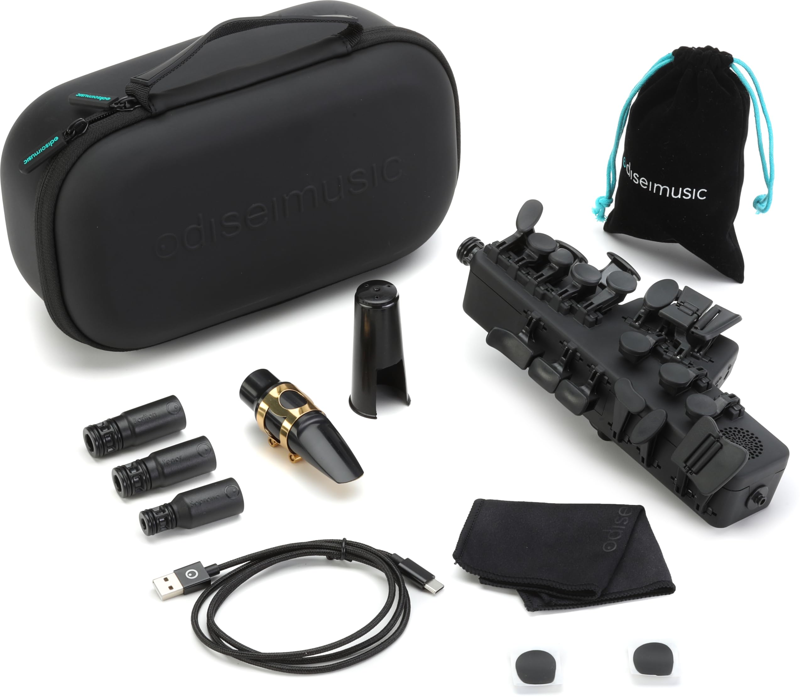 Travel Sax 2 (Black) – Compact Digital Saxophone for Silent Practice Anywhere | Lightweight Electronic Sax with Real Alto Mouthpiece, Built-in Speaker, Bluetooth MIDI/Audio, USB-C, 70+ Internal