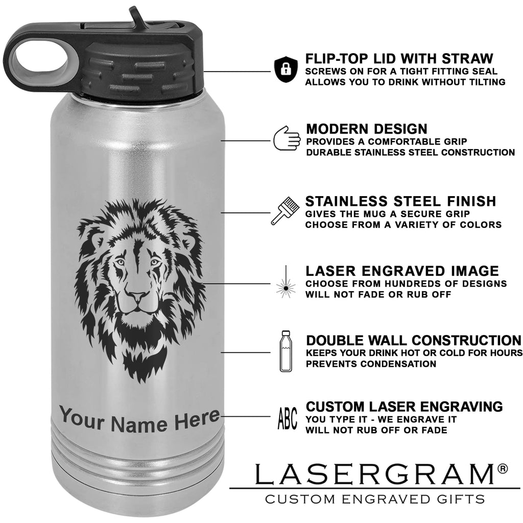 LaserGram Personalized Water Bottle, Trombone, Stainless Steel Double Wall Vacuum Insulated with Flip Top Straw, Custom Engraved Gift (32oz / 950ml Lavender)