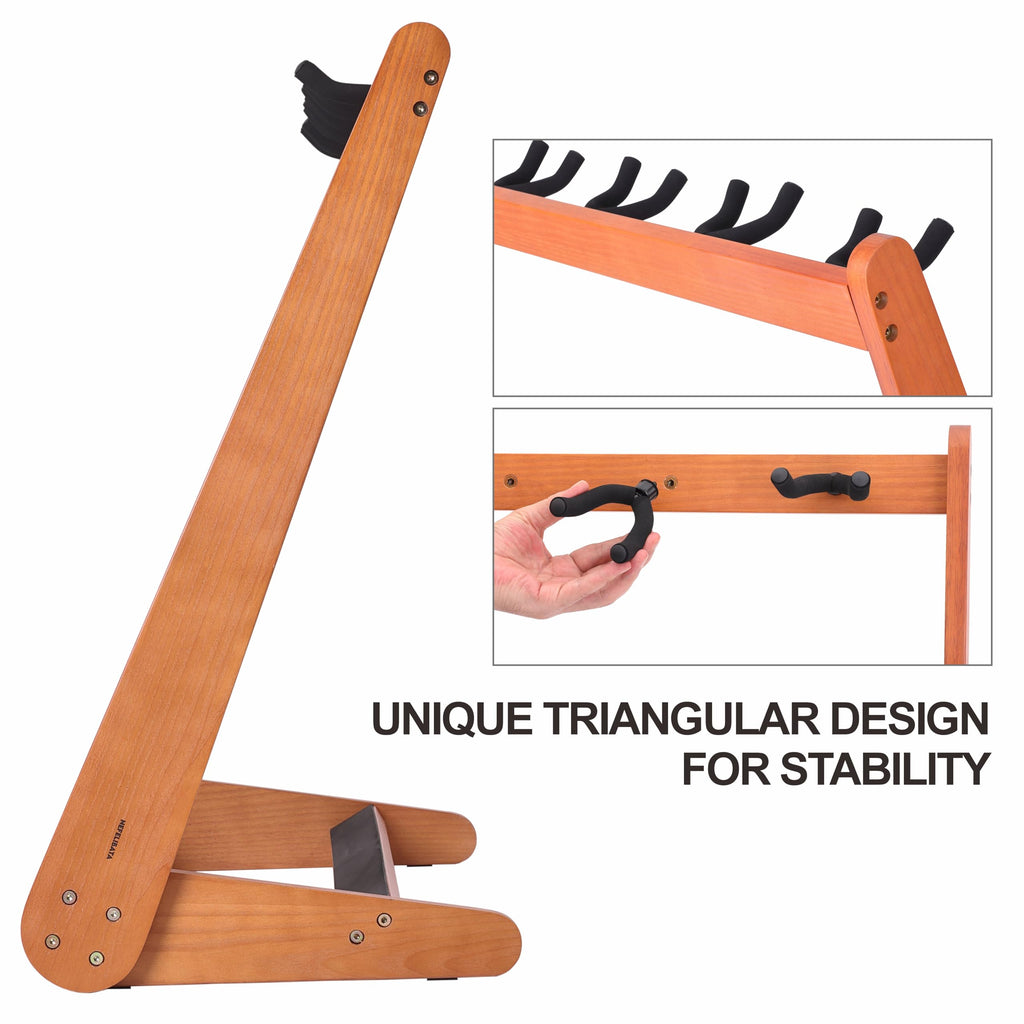 Nefelibata Multi-Purpose Guitar Stands 5 Wooden Guitar Rack Floor Stand for Guitars and Cases, Electric Guitars, Acoustic Guitars, Bass Guitars, Cellos - German Ash (Yellowish Brown)