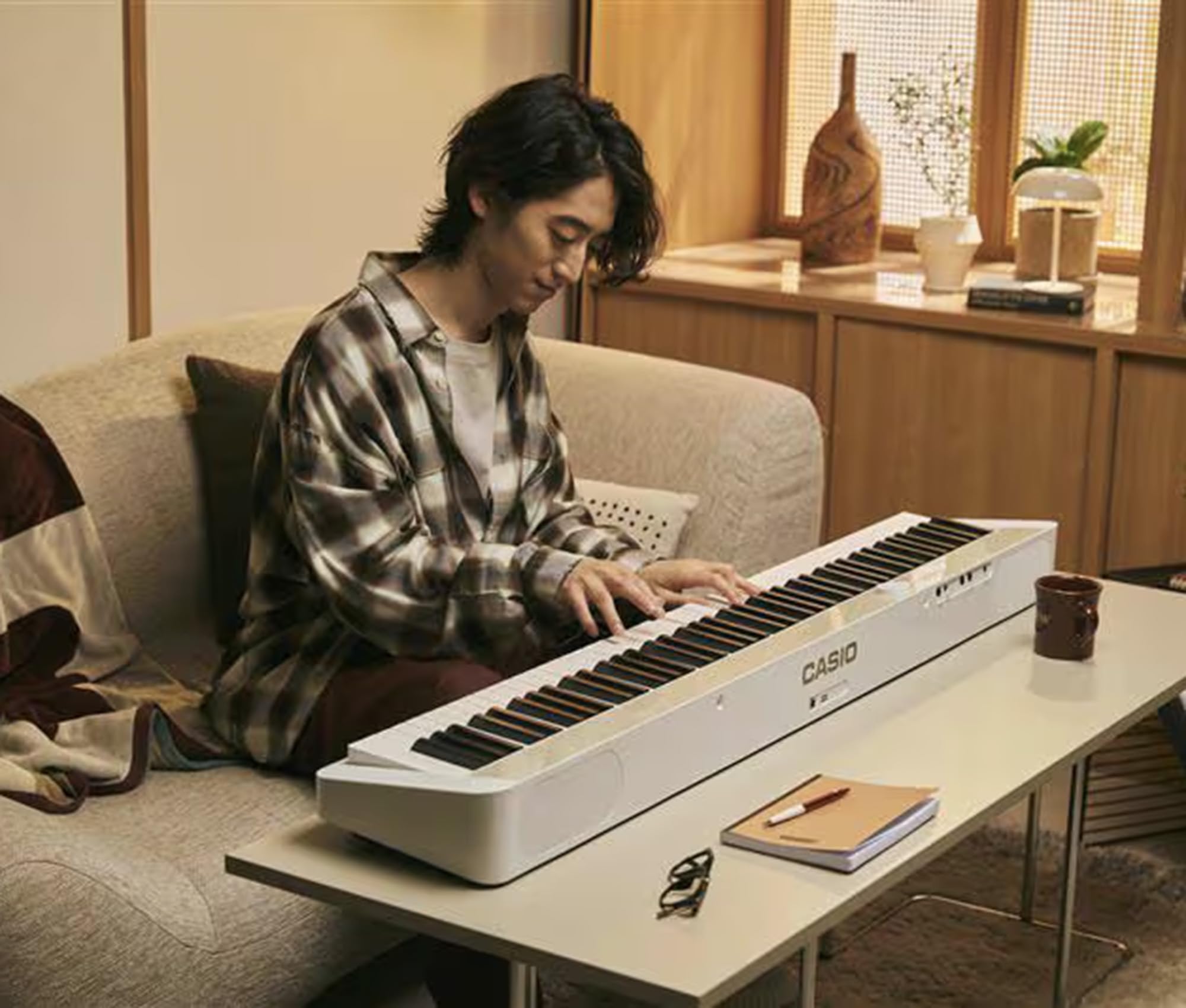 Casio PX-S1100 Privia Digital Piano - Black Bundle with CS-68 Furniture Stand, SP-34 Three Pedal System, Furniture Bench, Instructional Book, Instructional Video, and Austin Bazaar Polishing Cloth