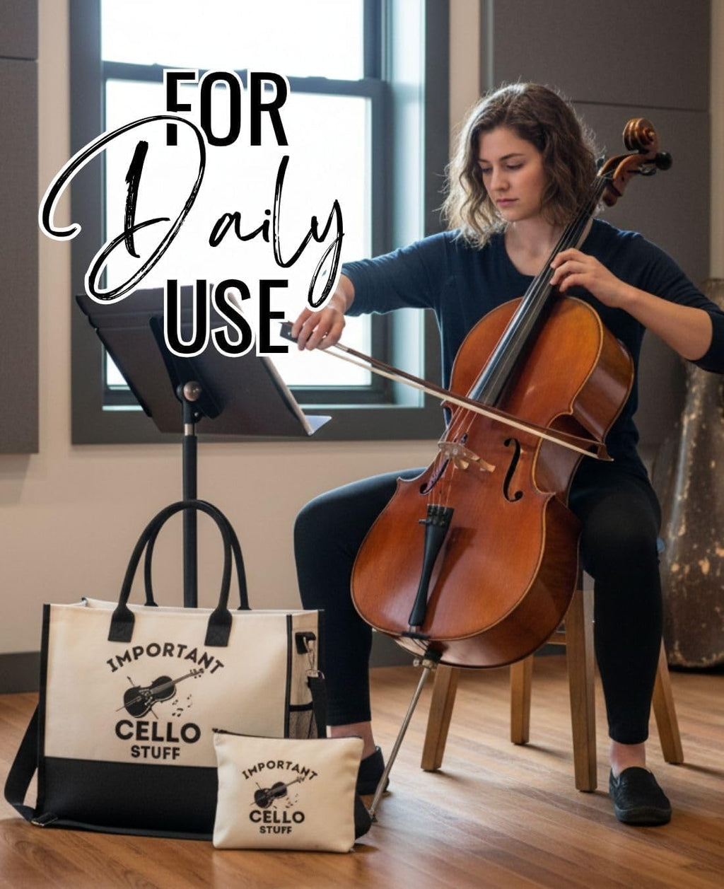 InnoBeta Cello Gifts for Women, Gifts for Cello Players, Cellist Canvas Tote Bag for Girls Mom, Grandma, Bag with Top Zipper Closure and Shoulder Strap for Birthday,Christmas