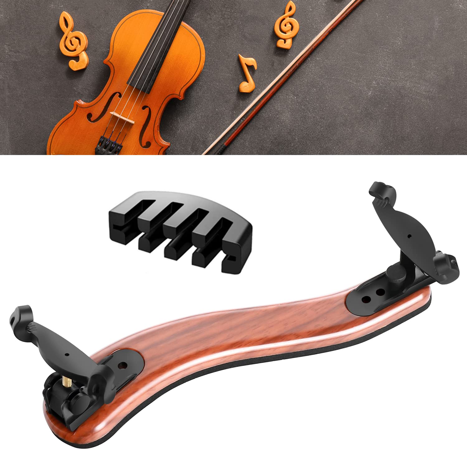 SUEWIO Violin Shoulder Rest for 4/4 Size, Premium Aluminum Alloy Violin Shoulder Rest with Thicken Comfortable Foam Pad & Height Adjustable Feet